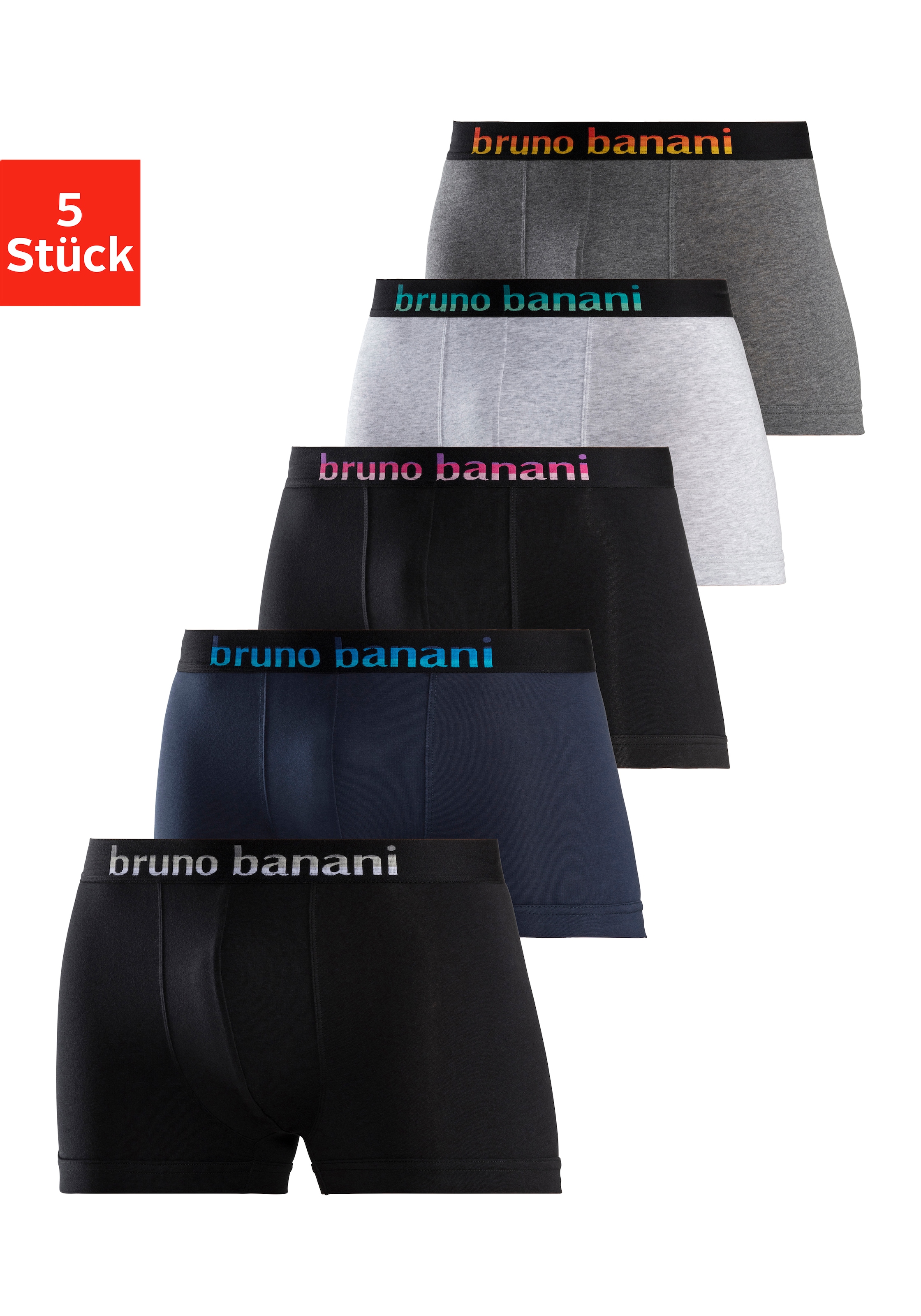 Bruno Banani Boxer "Boxershorts für Herren" Packung, 5 Stk. mit Streifen Logo Webbund