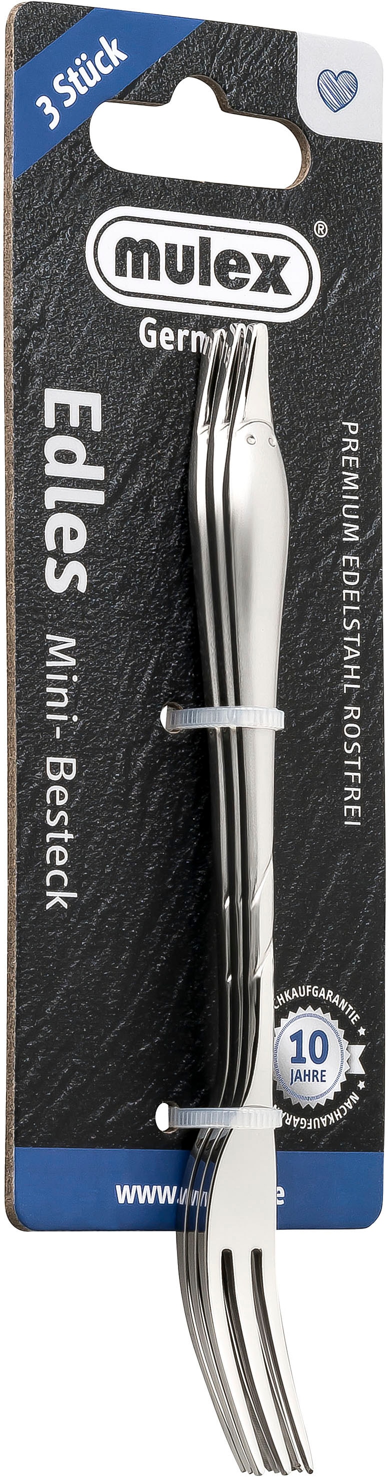 Mulex Brotzeitgabel »Mini-Besteck, Gabel Set, satiniert«, (Set, 3 tlg.), innovatives Produkt für Fingerfood und Tapas