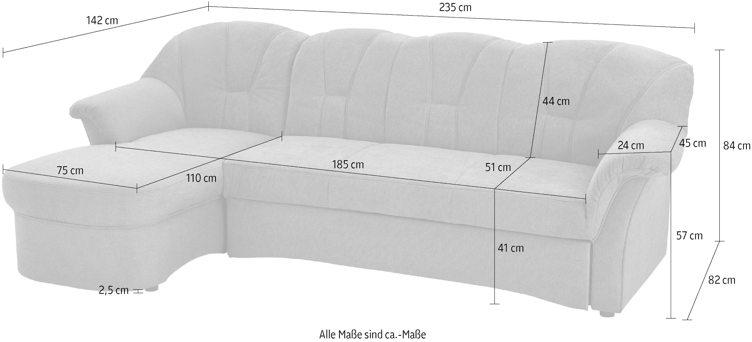 DOMO collection Ecksofa Papenburg L-Form, in großer Farbvielfalt, wahlweise mit Bettfunktion