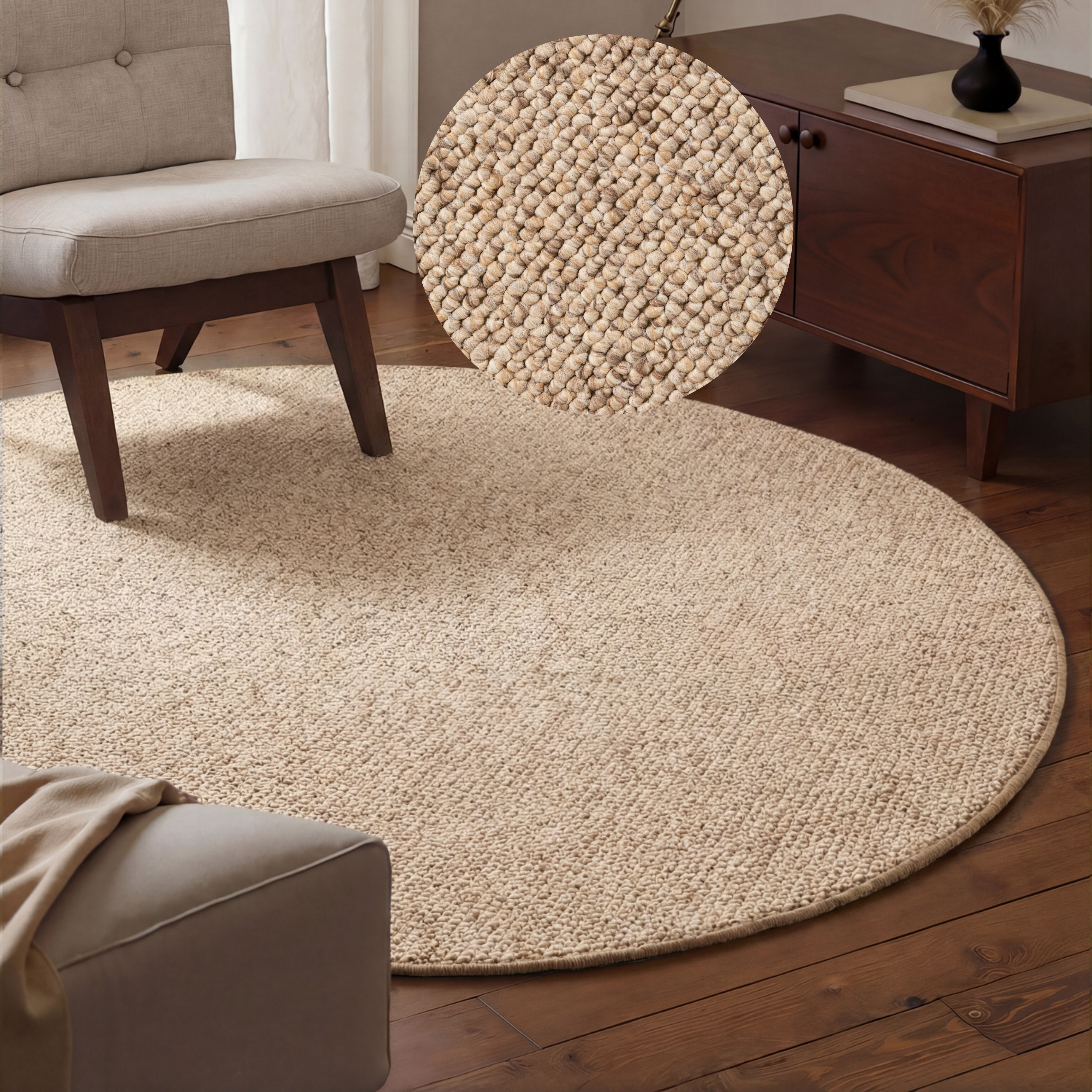HANSE Home "Wolly 2" rund 12 mm Höhe Flachgewebe, Läufer, Skandi, Woll-Optik, Esszimmer, Wohnzimmer, Flur
