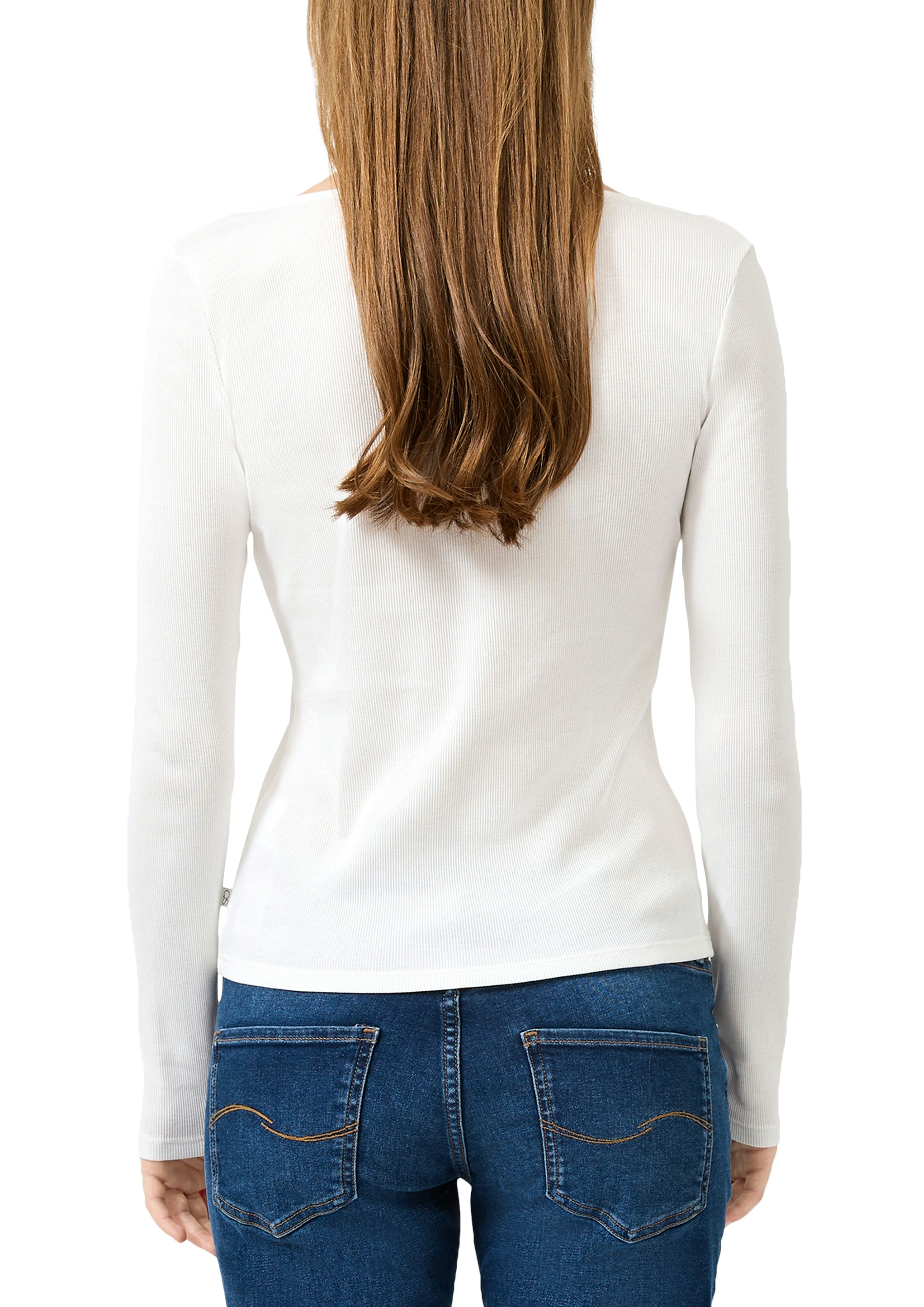 QS Langarmshirt mit Spitzen-V-Ausschnitt günstig online kaufen