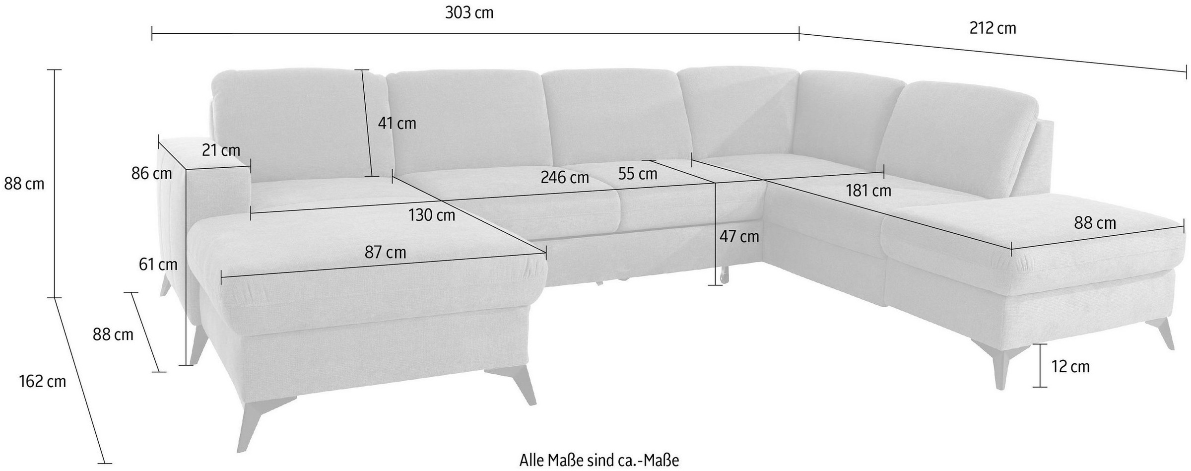 Places of Style Wohnlandschaft »Lolland U-Form«, Wahlweise mit Bettfunktion und Stauraum, auch mit abwischbarem Bezug