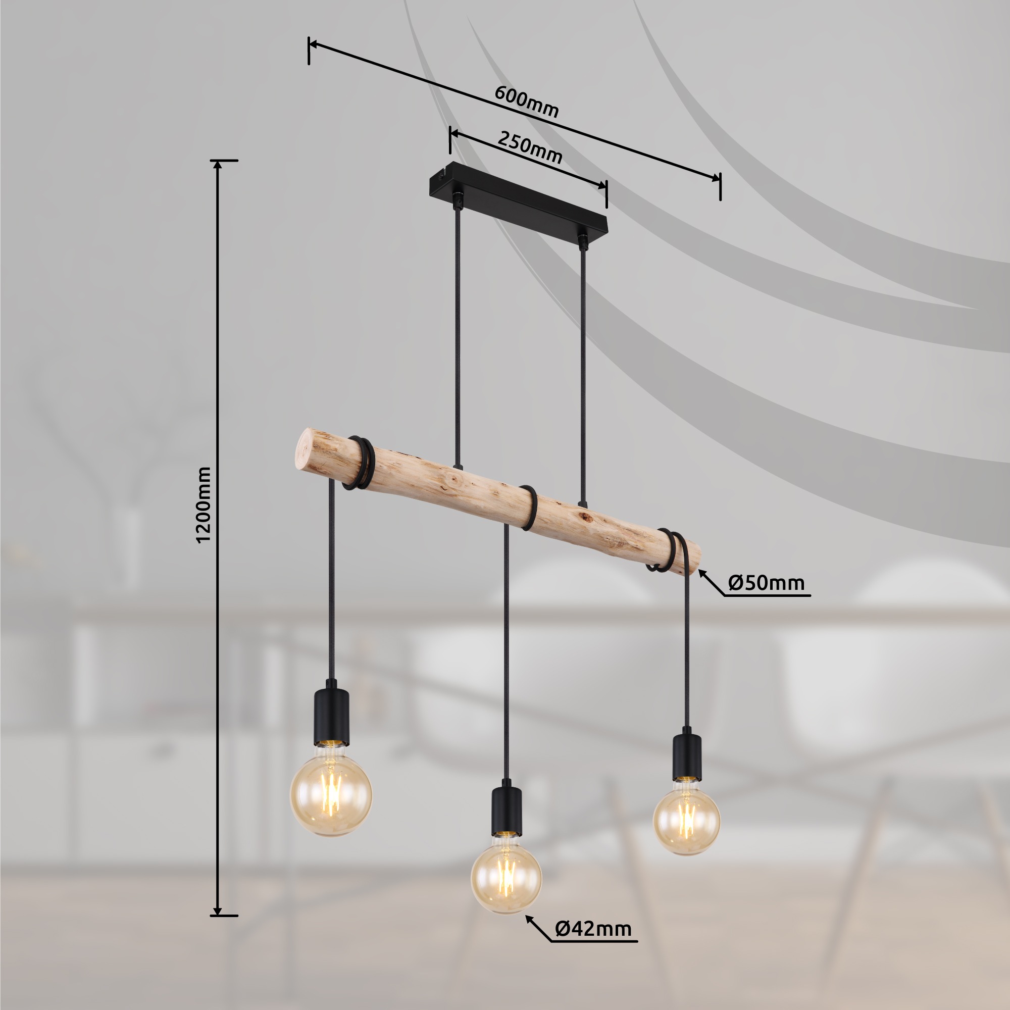 GLOBO LIGHTING Hängeleuchte »GREGOR«, Leuchtmittel E27 | ohne Leuchtmittel, Hängelampe/Holz/Kabel zum Herumwickeln/Esszimmer