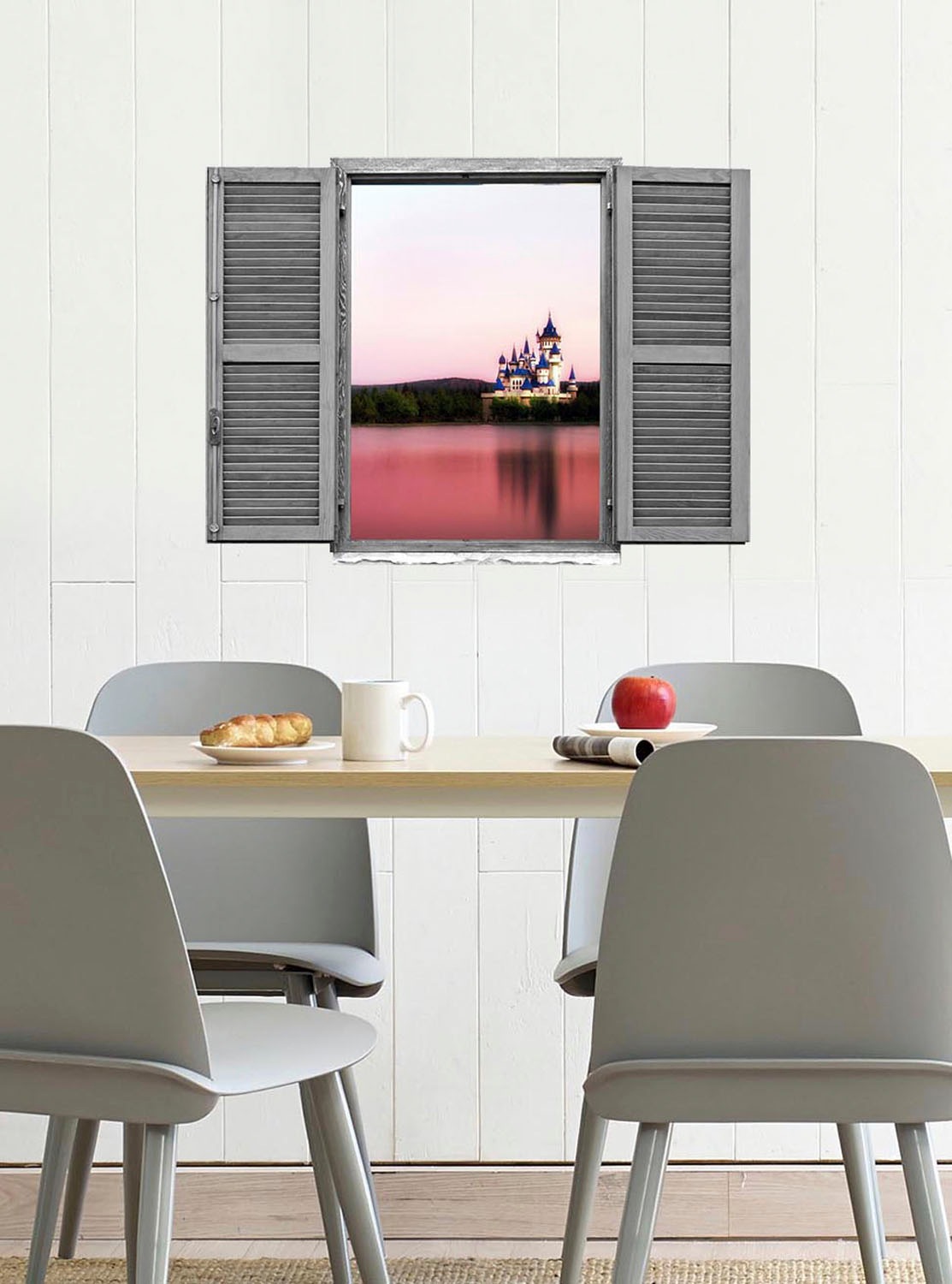 queence Wandtattoo »Schloss«, (1 St.), Wandsticker, Wandbild, selbstklebend, 3D, Fenster