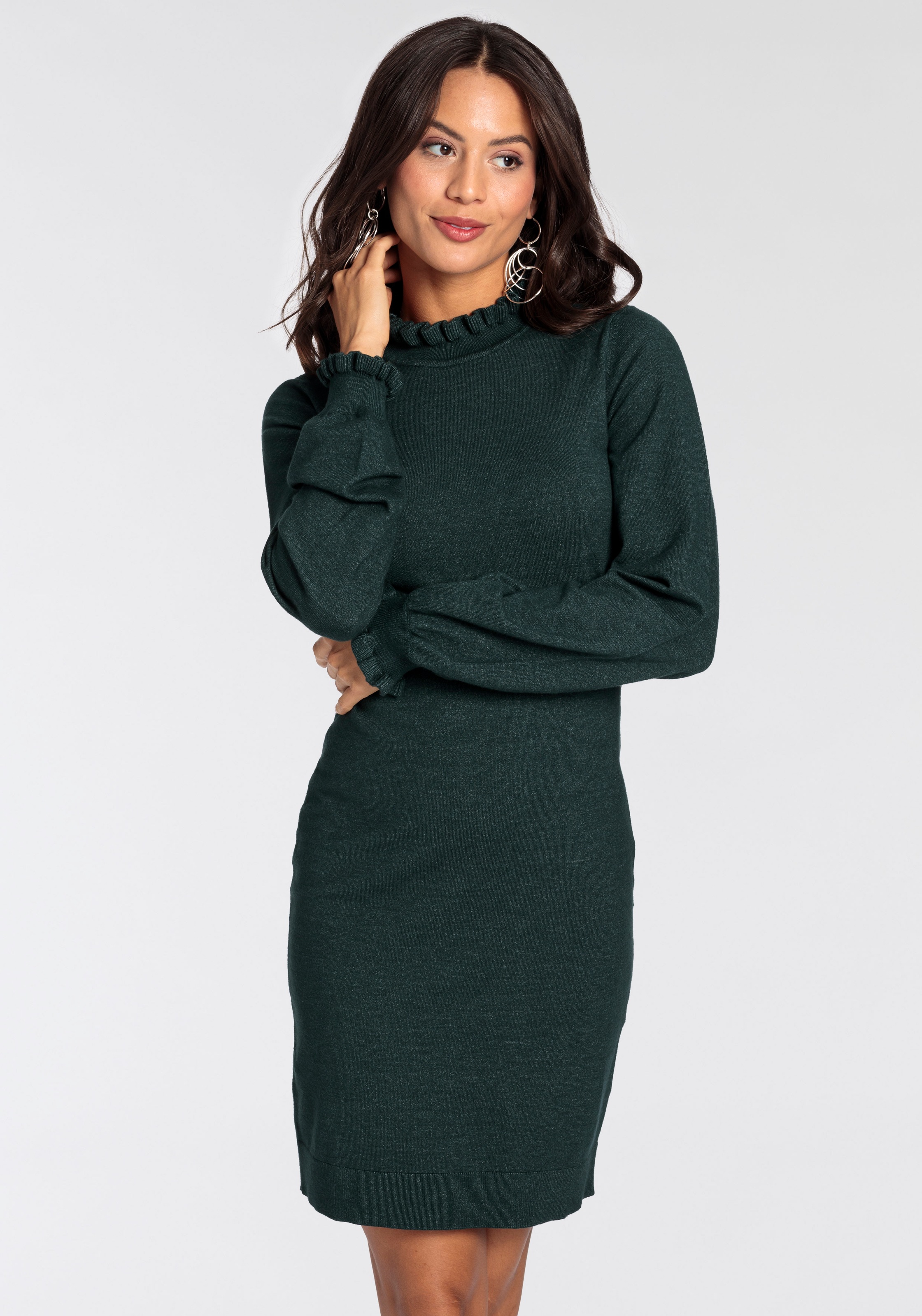 Laura Scott Strickkleid Ohne Taschen aus Viskosemischung mit femininem Rüsc günstig online kaufen