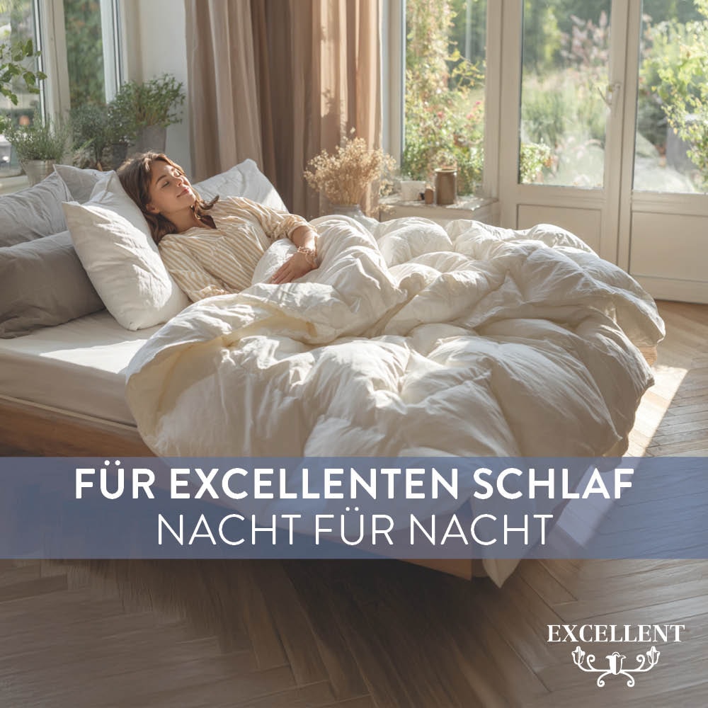 Excellent Daunenbettdecke »Wien, Bettdecken für Sommer und Winter, Decke«, warm, Füllung 90% Daunen, 10% Federn, Bezug 100% Baumwolle, (1 St.), Bettdecke 135x200 cm, made in Germany, allergiker geeignet (Hausstaub)