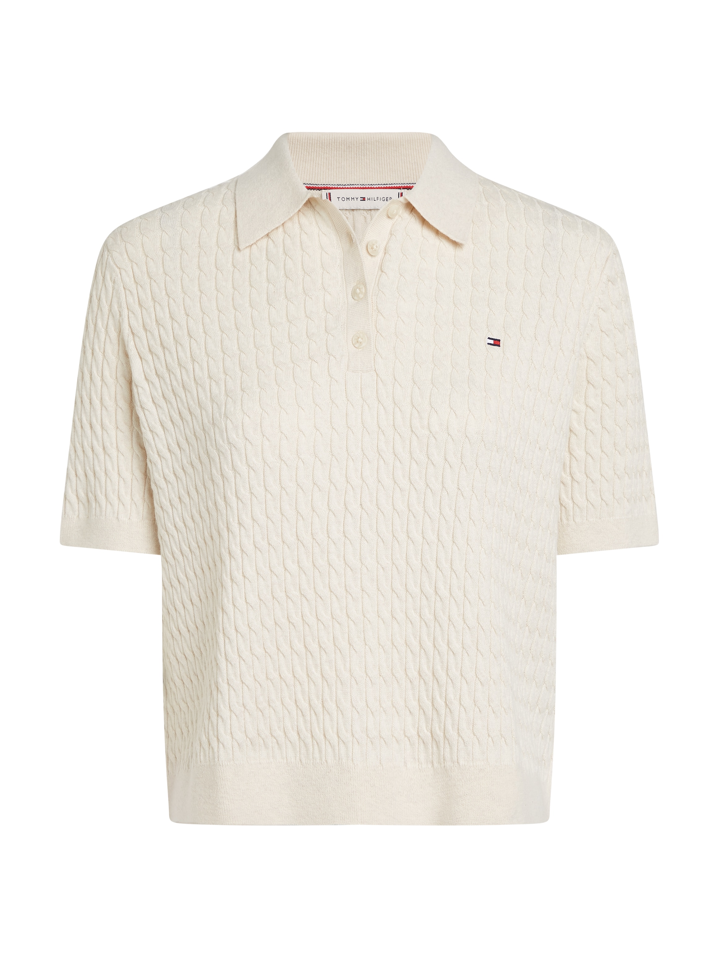 Tommy Hilfiger Polokragenpullover »CO CABLE POLO SWEATER SS«, mit Zopfmuster