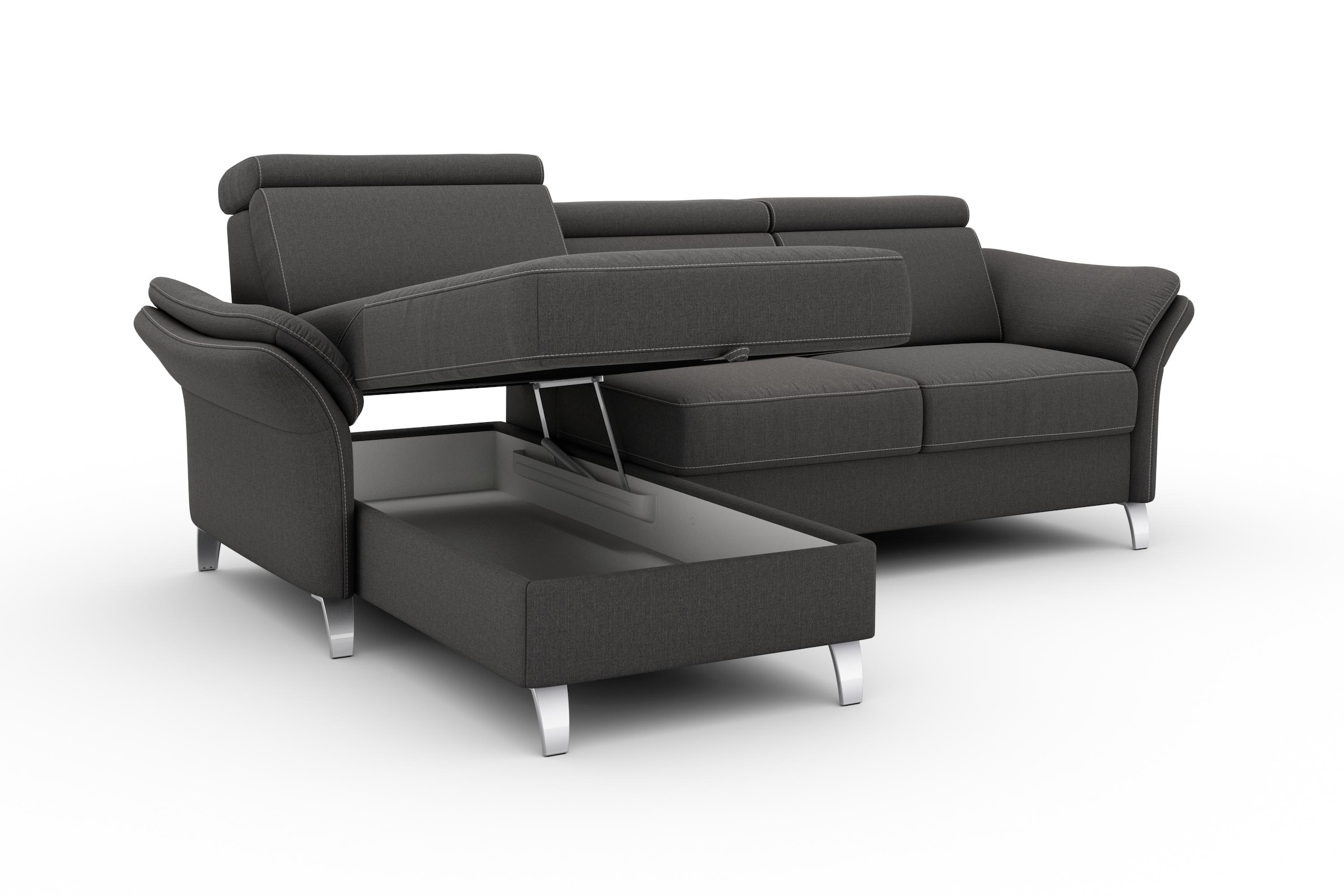 sit&more Ecksofa »Vincenzo L-Form«, inklusive Kopfteilverstellung, wahlweise mit Bettfunktion, Bettkasten