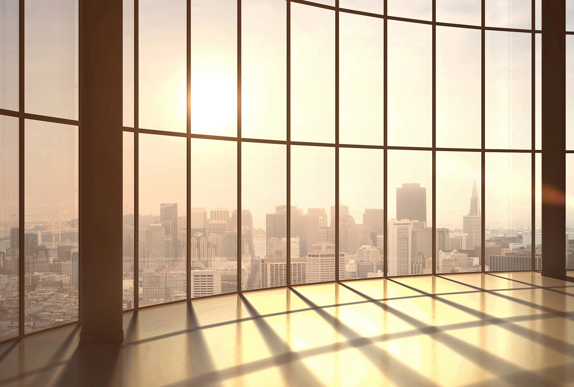 Fototapete "Loft View Sunset", B/L: 4mm x 2,7mm, beige, ARCHITECTS PAPER, Tapeten, Vlies, Wand, Schräge