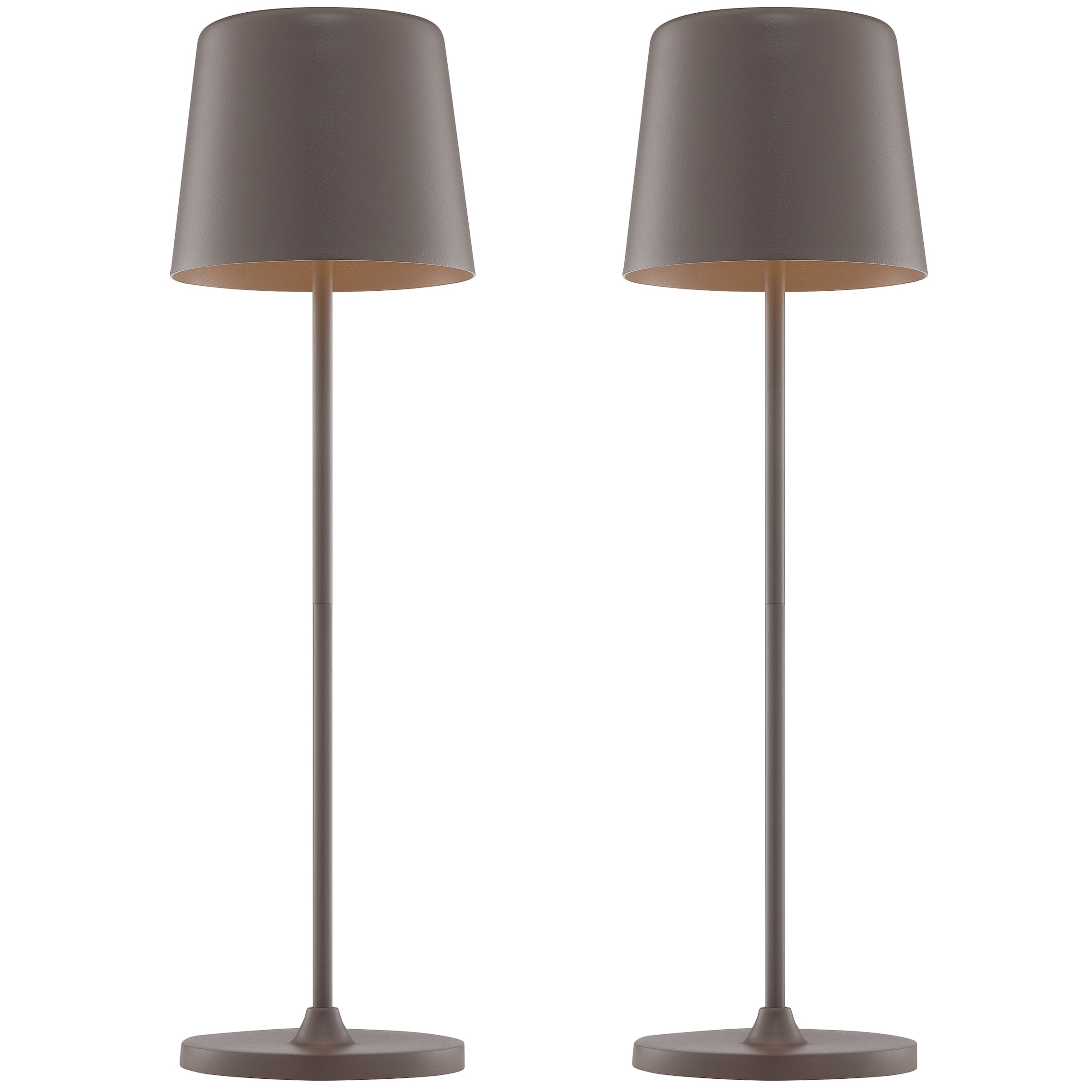 BRILLIANT LED Tischleuchte "Kaami - mobile LED Außen Akku Tischlampe 2er-Set", kaffee, Ø 10cm H: 37cm, 2 Stk., Leuchten, 310 lm, Touchdimmer, USB, Akku, Outdoor, Indoor, Akkuleuchte 37cm hoch, LED Tischleuchte