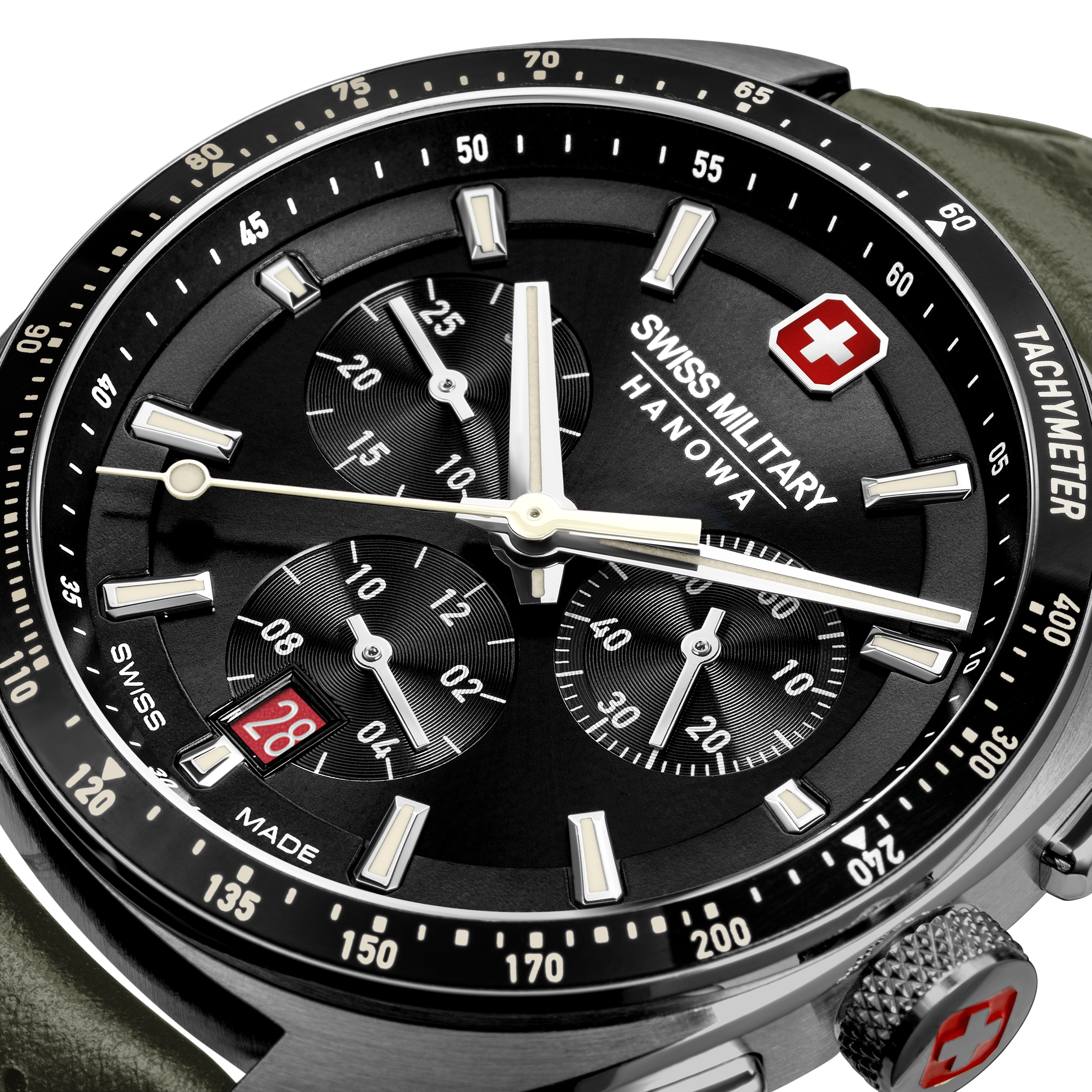 Swiss Military Hanowa Chronograph »Defender« Quarzuhr, Armbanduhr, Herrenuhr, Swiss Made, Lederarmband, analog, Tag
