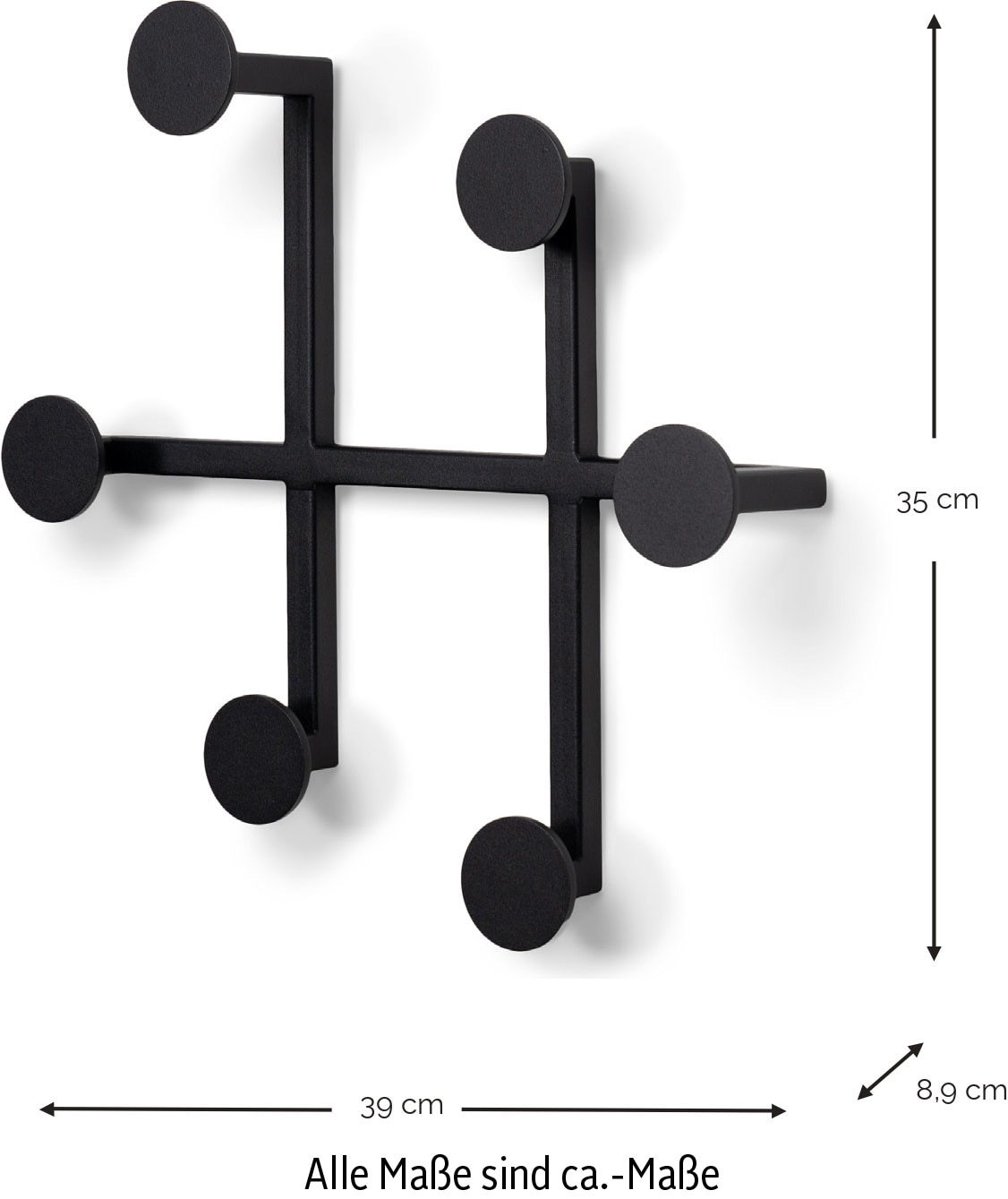 Spinder Design Garderobenhaken »BOTTONI 2«, (1 St.), Wandgarderobe aus Stahl mit 6 Haken