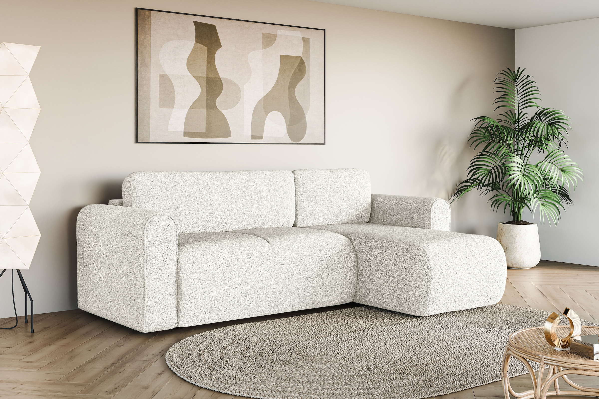 INOSIGN Ecksofa »Zacharia wahlweise Schlafsofa mit Bettkasten, B/T/H 250/166/86 cm«, L-Form mit Wellenunterfederung, Recamiere beidseitig montierbar