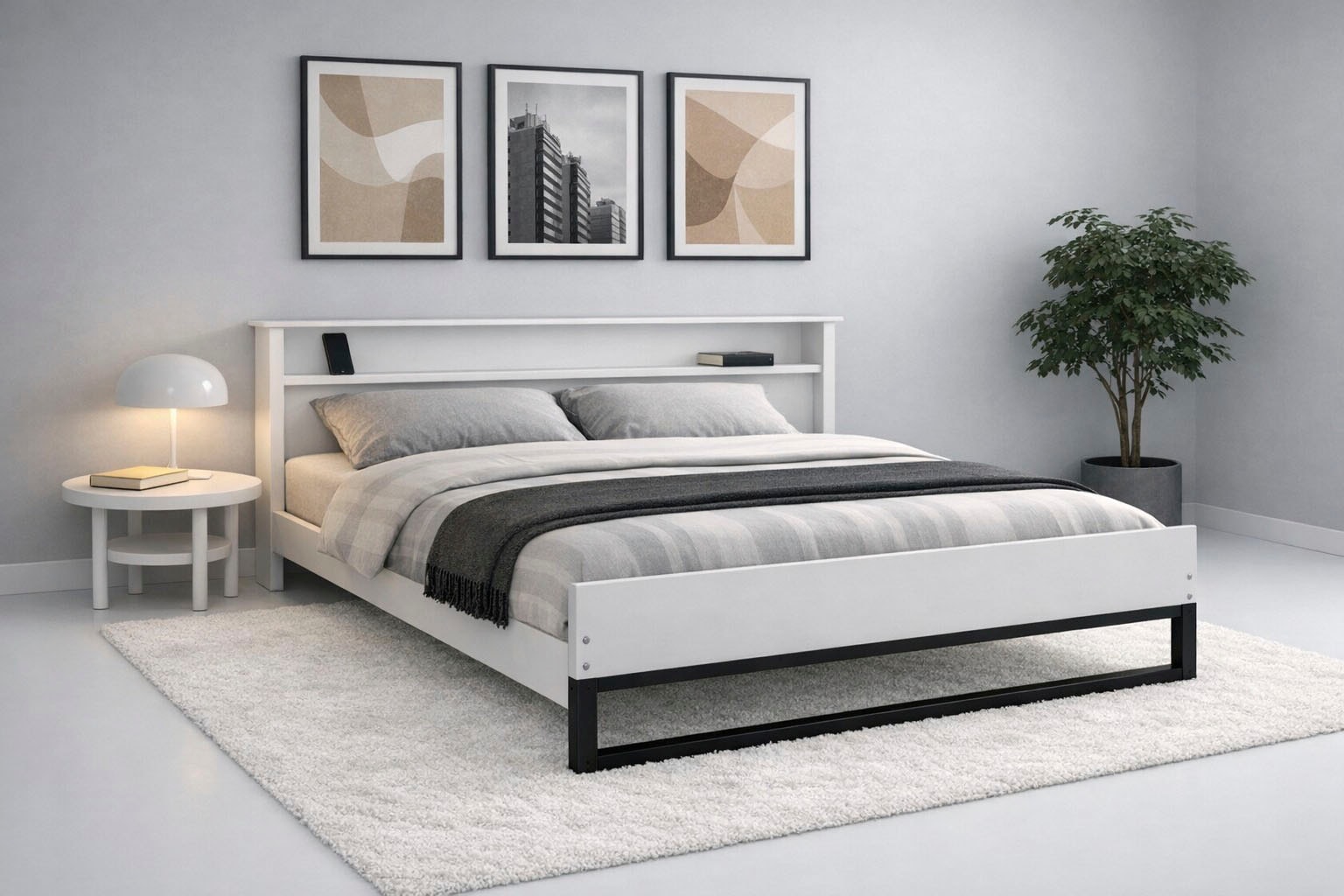OTTO home Bett "Pannor, Industrial Design, mit Regal, Lattenrost inklusive" Liegefläche Breite 140 oder 180cm, Kufengestell, bis 200 kg belastbar, FSC-zertifiziert, Made in EU