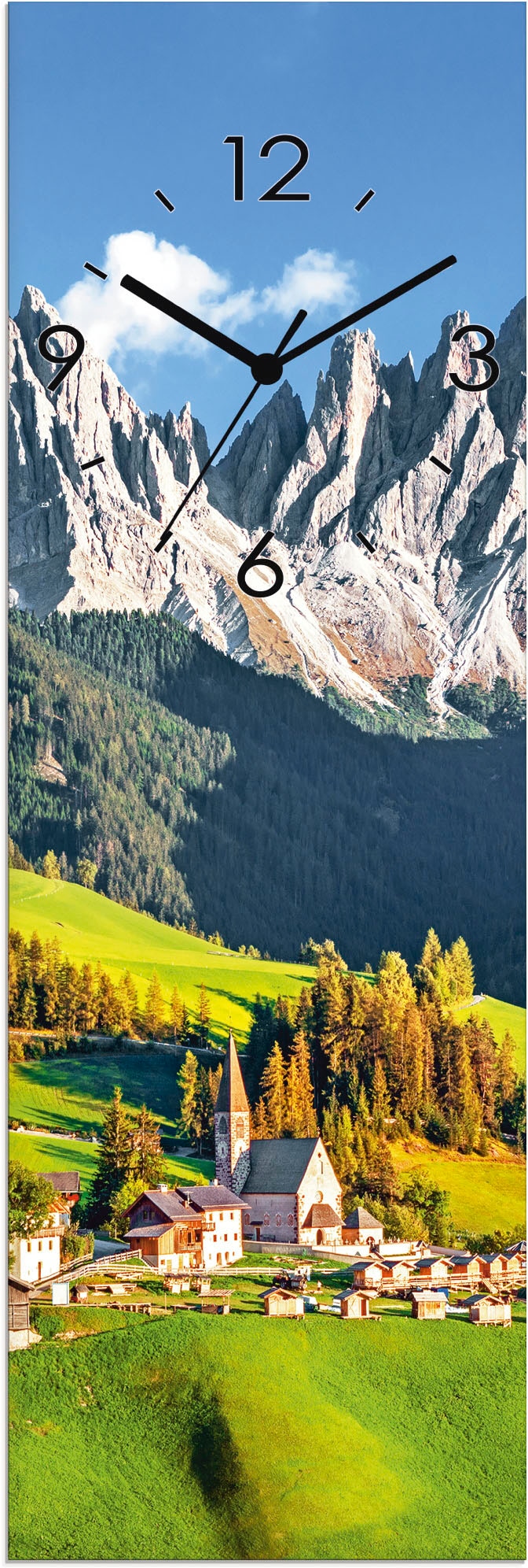 Artland Wanduhr "Glasuhr Alpen Berge Santa Maddalena", wahlweise mit Quarz- oder Funkuhrwerk, lautlos ohne Tickgeräusche