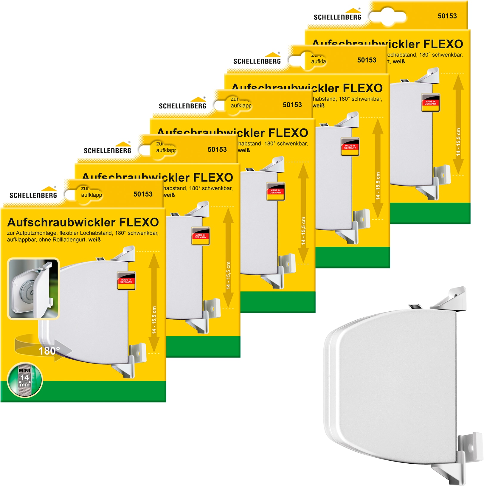SCHELLENBERG Aufputz-Gurtwickler "Aufschraubwickler Flexo Mini" Set, 5 Stk. tlg. aufklappbar und höhenverstellbar, 180 schwenkbar