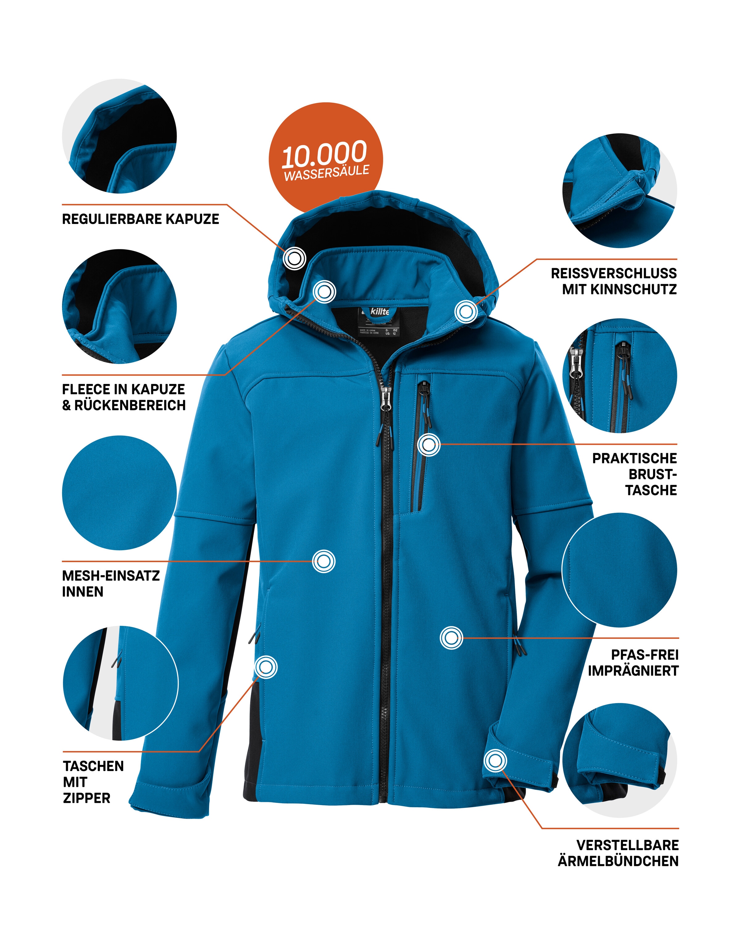 Killtec Softshelljacke »KOW 226 BYS SFTSHLL JCKT«, Wind- und wasserabweisende Kinder-Softshelljacke, Fleece, Reflektoren