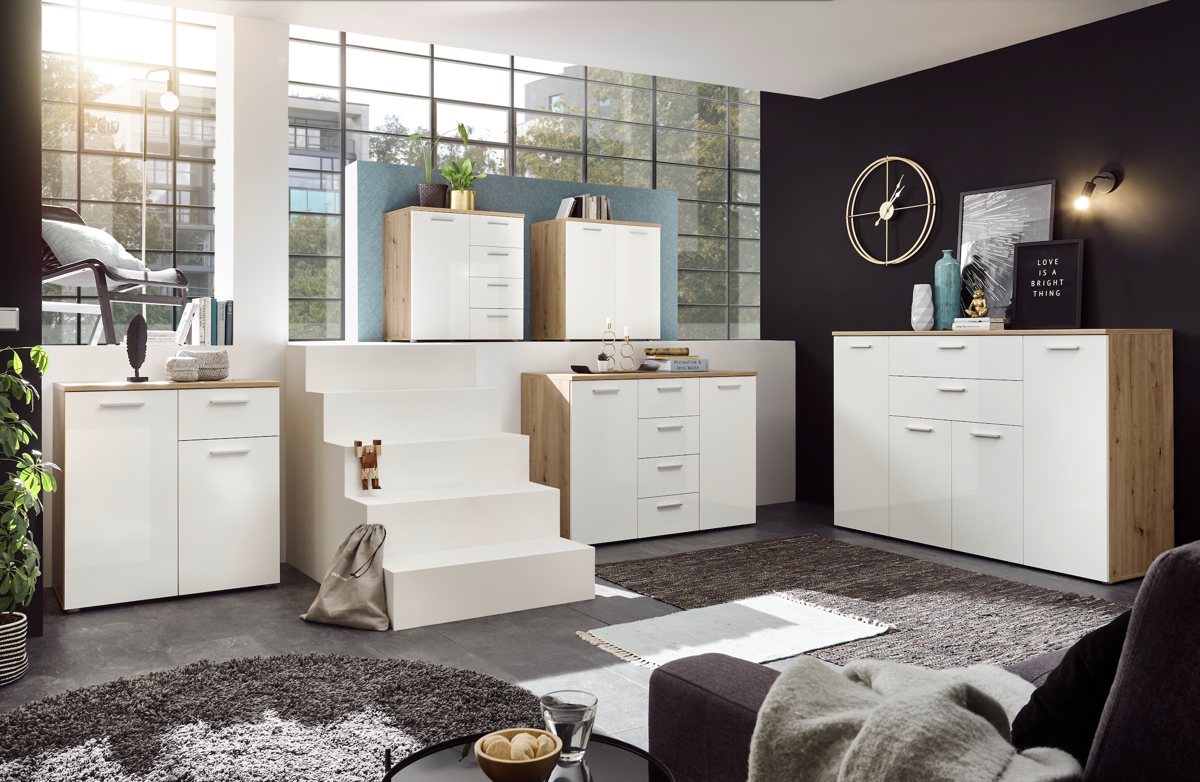HBZ Kommode »Pablo weiß Glanz, BxHxT 152x106x50 cm«, Kommode mit 4 Türen, 2 Schubkästen, 5 Einlegeböden verstellbar