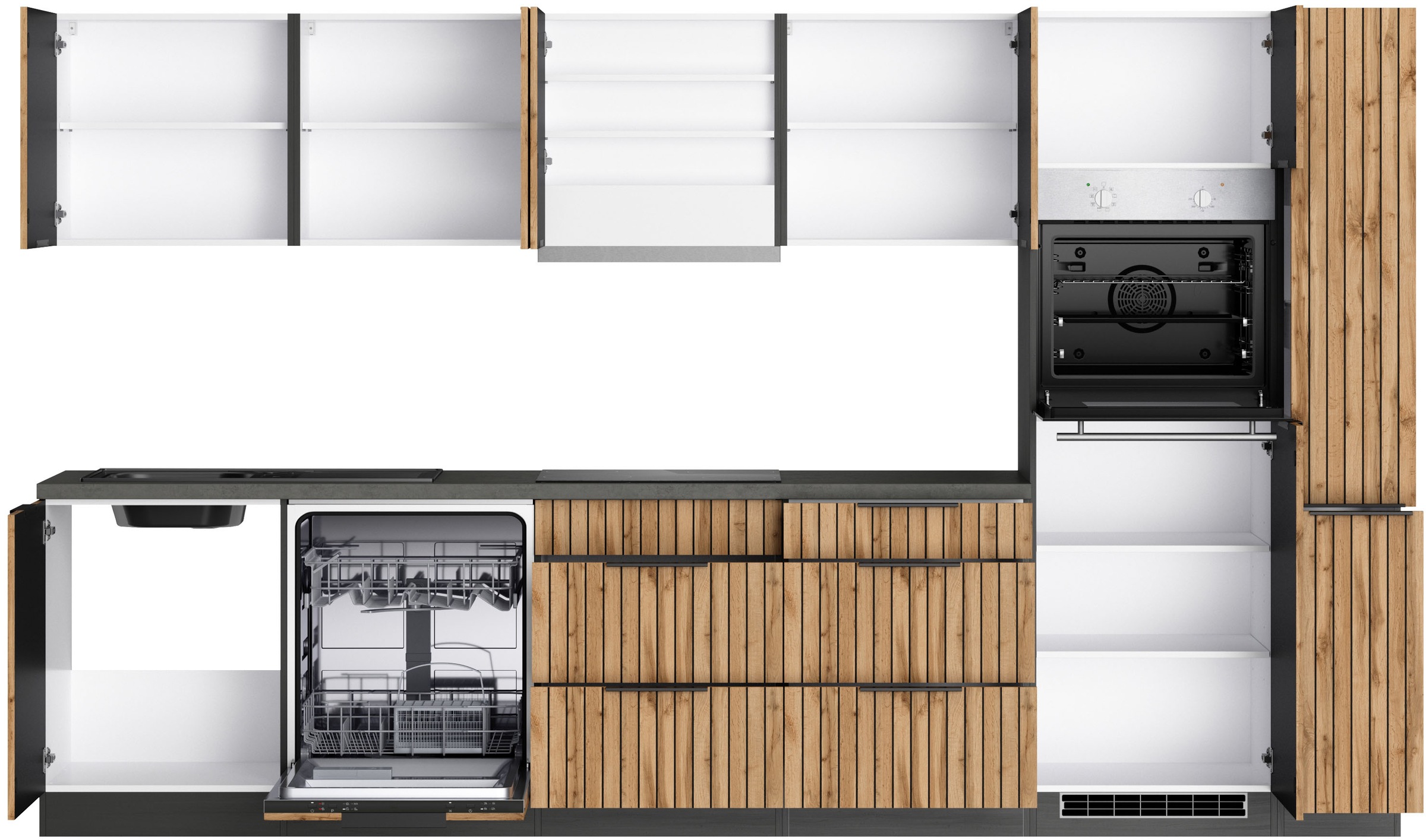 Thumbnail - KOCHSTATION Küchenzeile "KS-Lagos, wahlweise mit E-Geräten, Spüle edelstahl oder schwarz" Breite 330cm, Ceran-oder Induk...