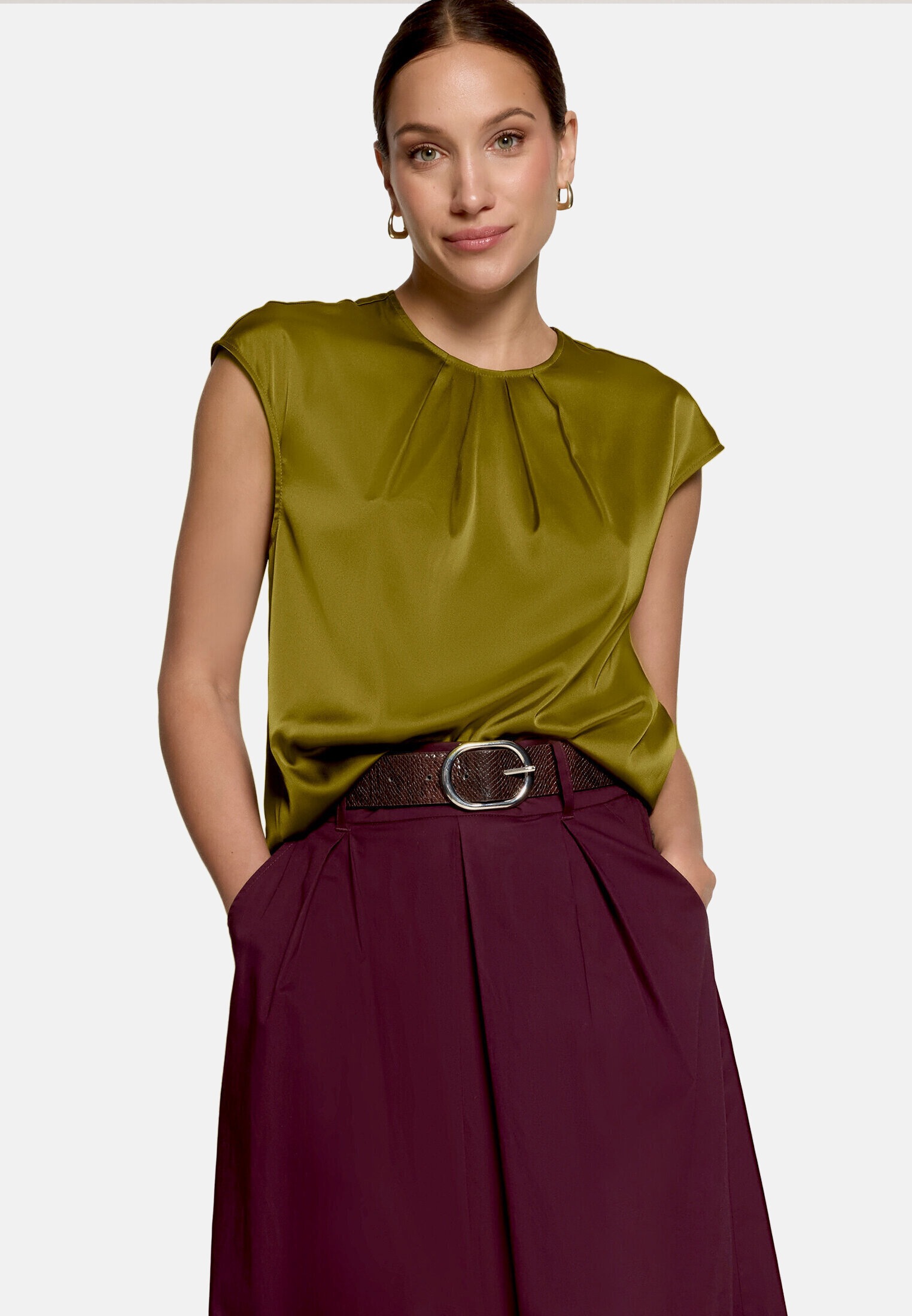 Zero Satinbluse »Damen mit Rundhalsausschnitt«
