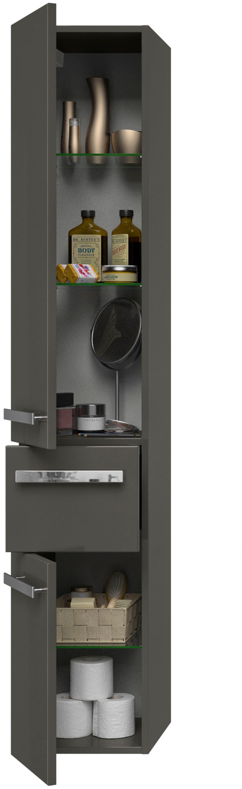 Saphir Hochschrank »Serie 4005 Badschrank 30 cm breit, mit 2 Türen und 1 Schublade«, 3 Glas-Einlegeböden, Badezimmer-Hochschrank inkl. Türdämpfer