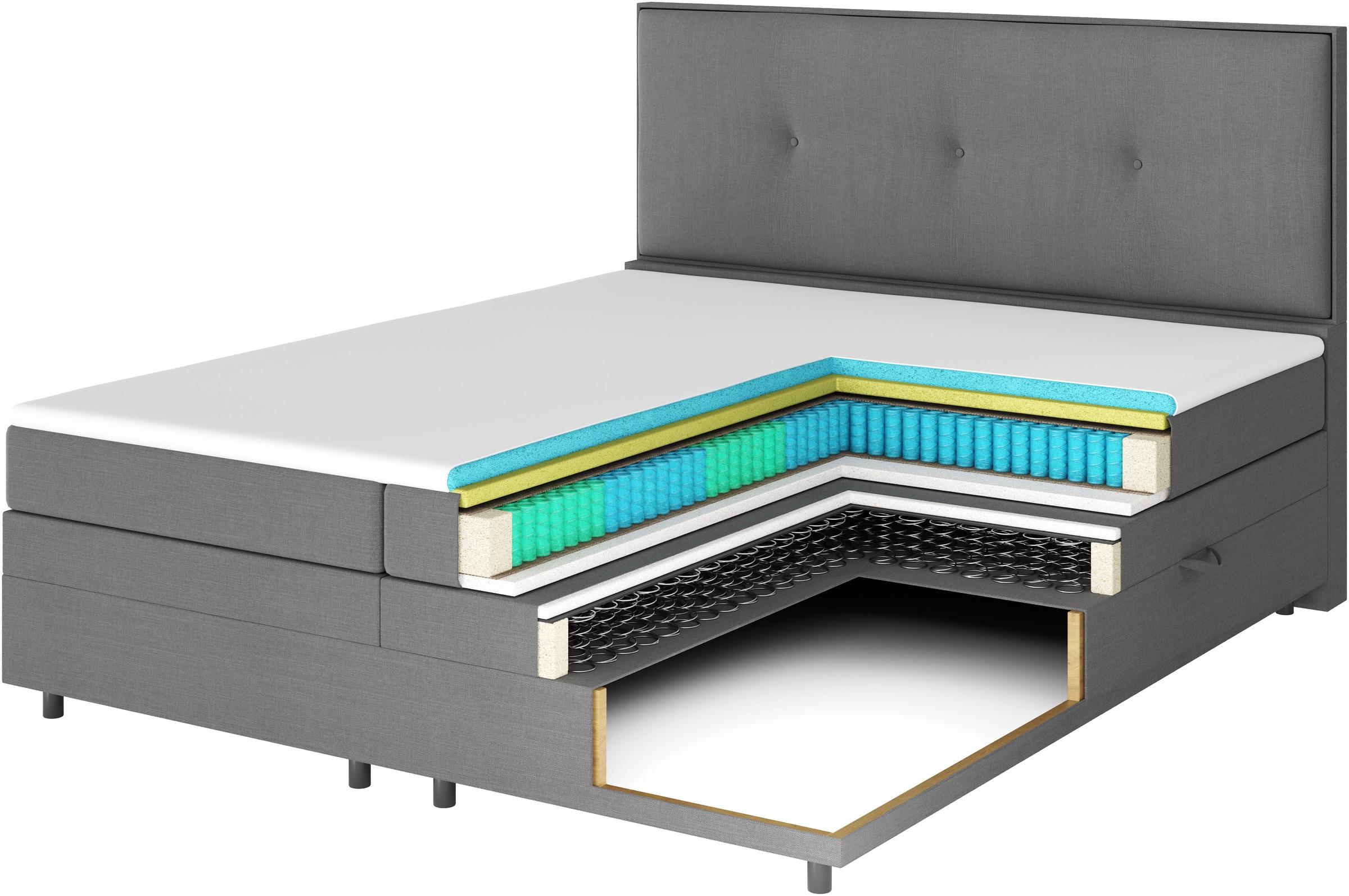 FORTE Boxspringbett »Eve inkl. zwei Bettkästen und Kaltschaum Topper«, und einer 7-Zonen-Tonnentaschen-Federkernmatratze (H3)