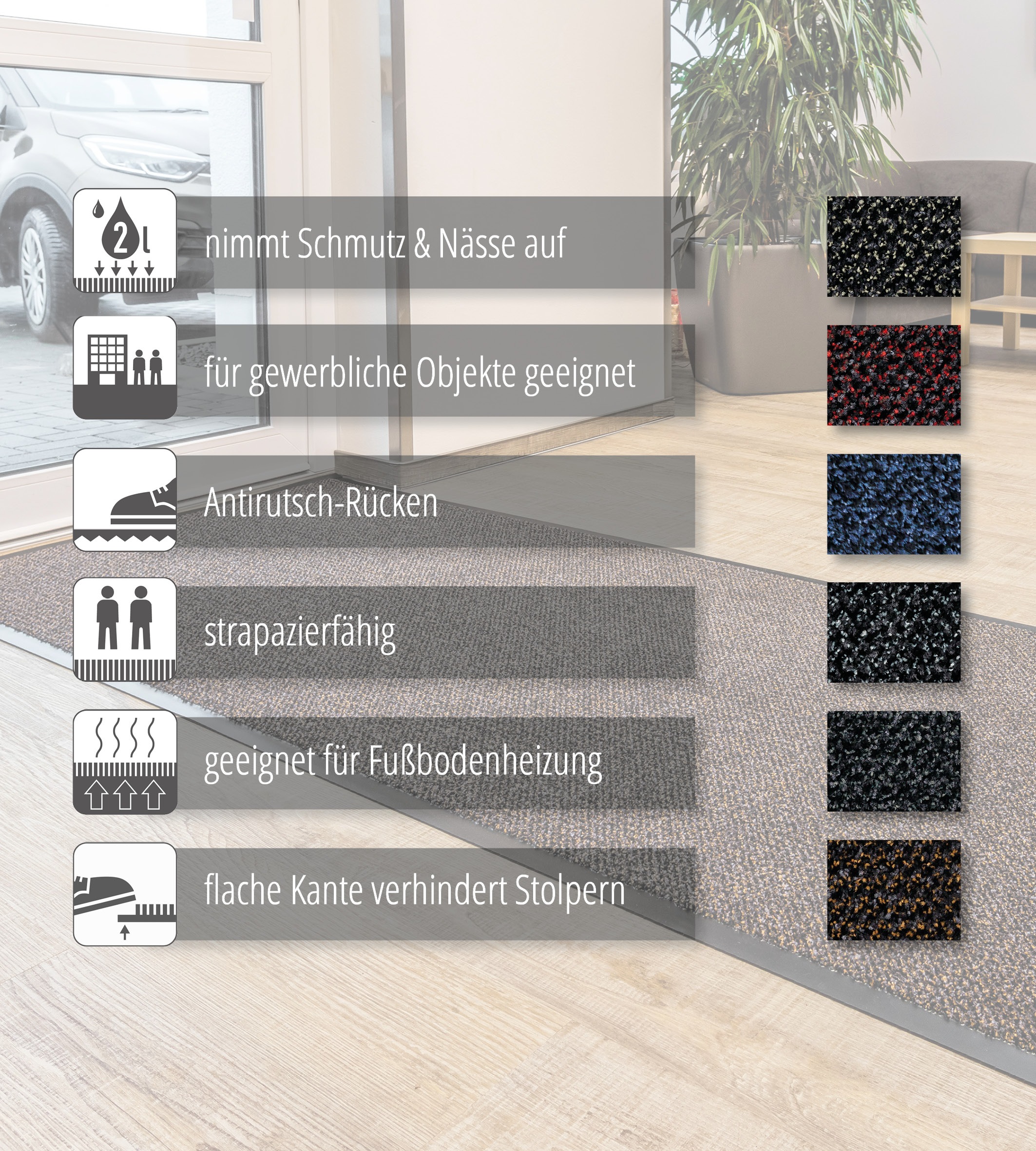 Thumbnail - ASTRA Fußmatte "Graphit 635" rechteckig 8 mm Höhe Schmutzfangmatte, In -und Outdoor geeignet