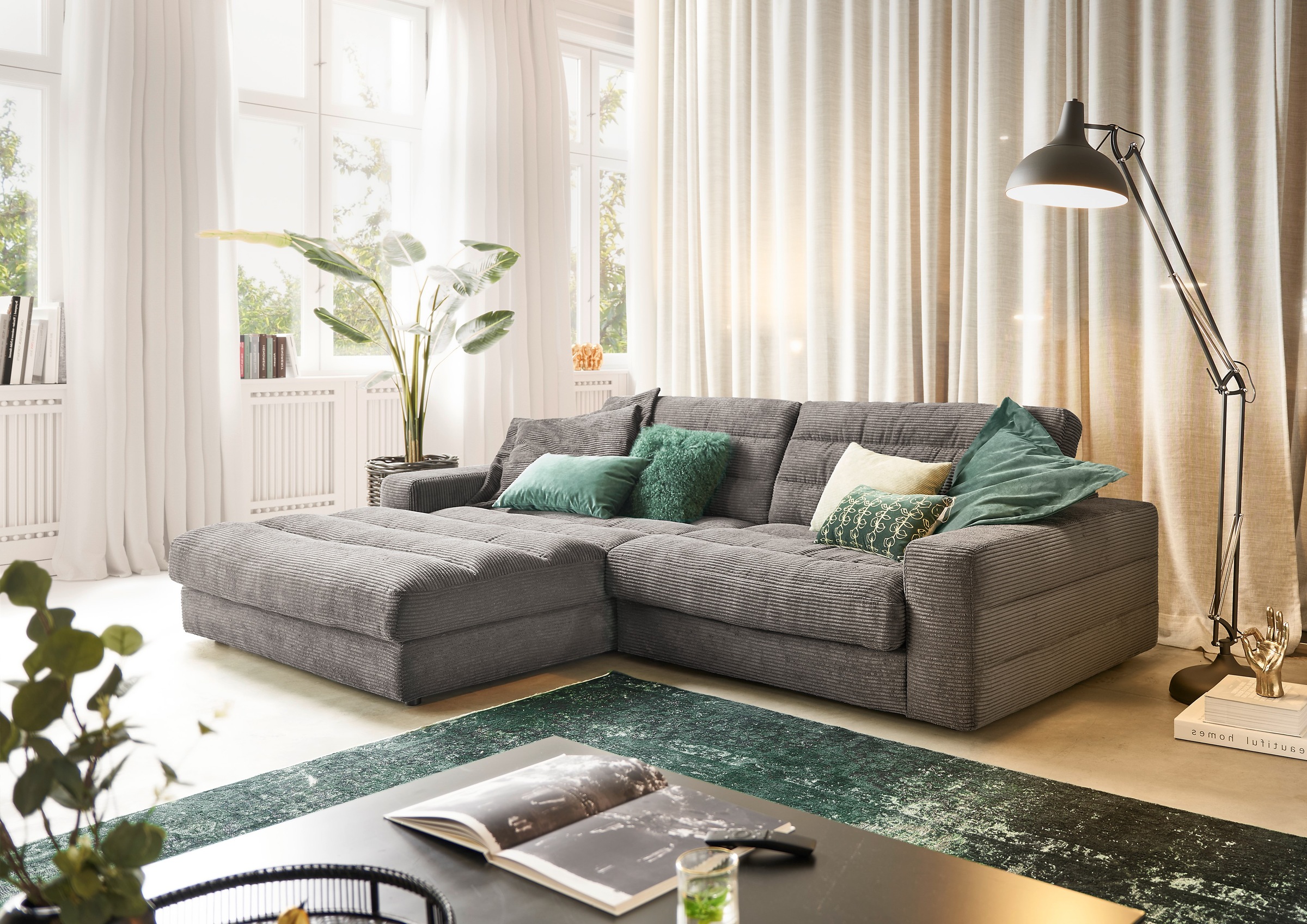 3C Candy Ecksofa »Stripes Mega-Sofa, bequem und komfortabel, L-Form«, Lose Rückenkissen, mit feiner Quersteppung, Cord-Bezug