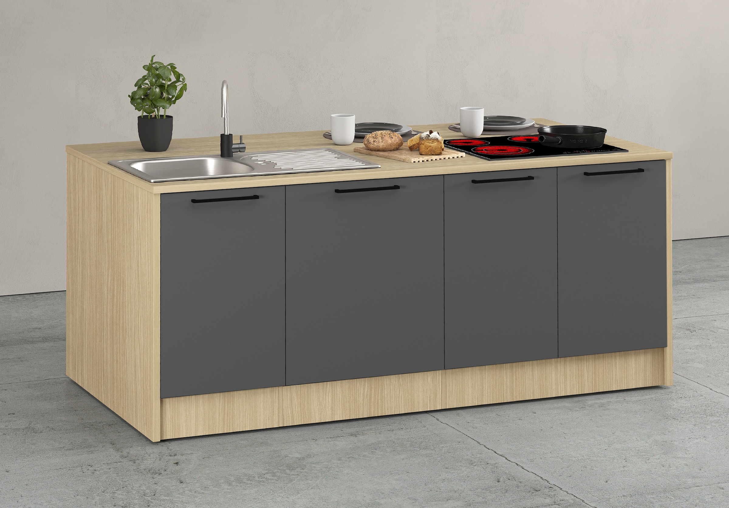 KOCHSTATION Kücheninsel »KS-Luna« Breite 200 cm, wahlweise mit Hanseatic-E-Geräten