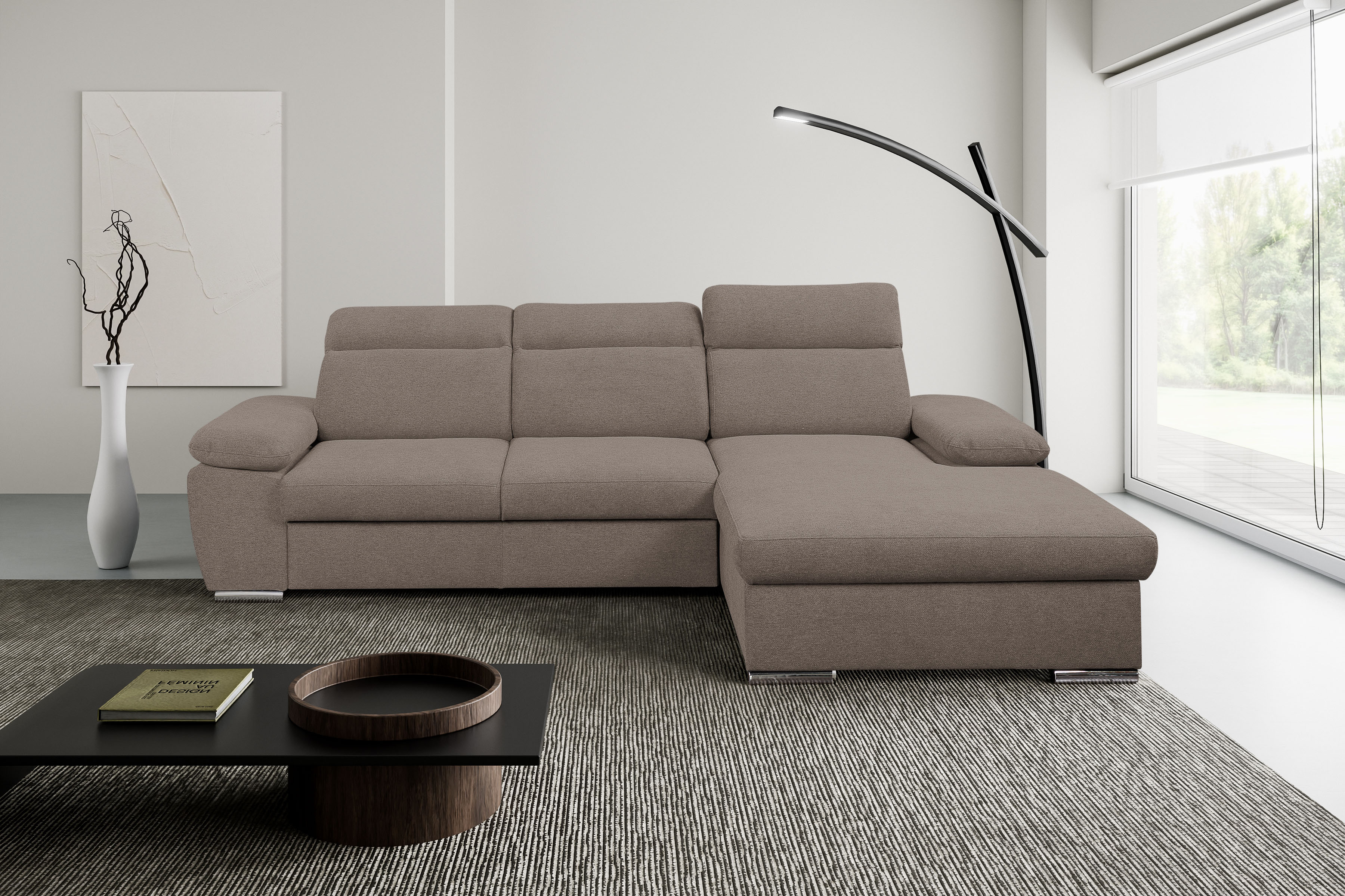 WERK2 Ecksofa "Palma 282 x 185 cm modern und bequem" Strukturstoff, L-Form, XXL, Schlaffunktion, Bettkasten