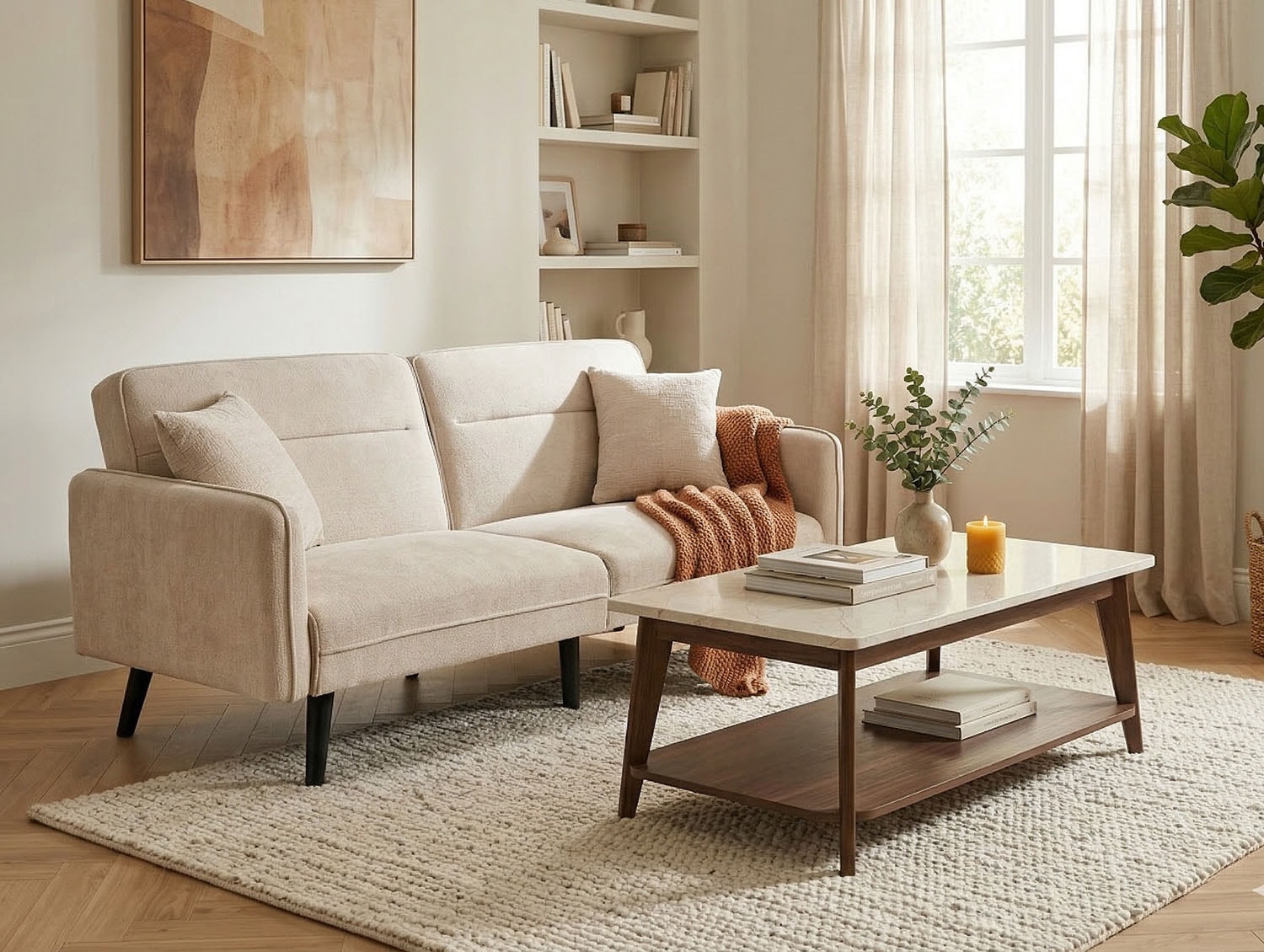 Jahnke Couchtisch »SIXTY COFFEE« Couchtisch, 2 Ebenen, Skandi, Walnuss-Optik&Marmor-Look, Breite:110 cm
