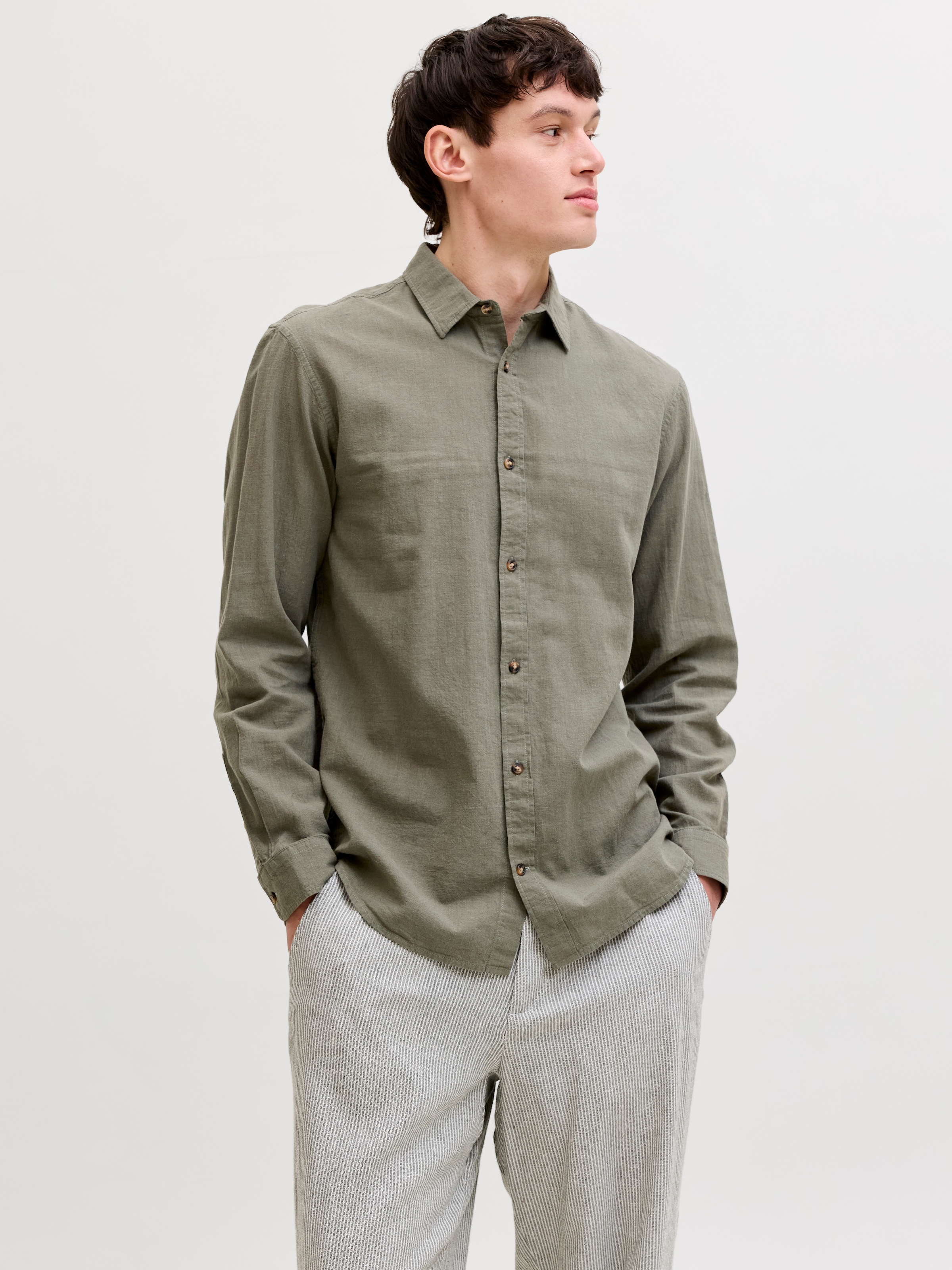 Jack & Jones Langarmhemd "JJESUMMER LINEN BLEND SHIRT L/S SN" Baumwollmischung, regular fit
