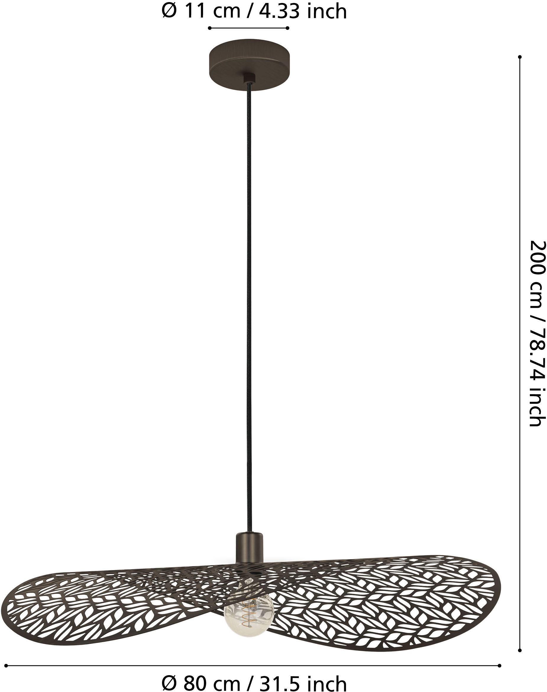 EGLO Hängeleuchte »SWABY Pendellampe - Stahl - E27 - 1X60W - IP20« E27 1 Stk. Hängelampe, Deckenlampe, Wohnzimmer, Esszimmer, H200 x Ø80 cm
