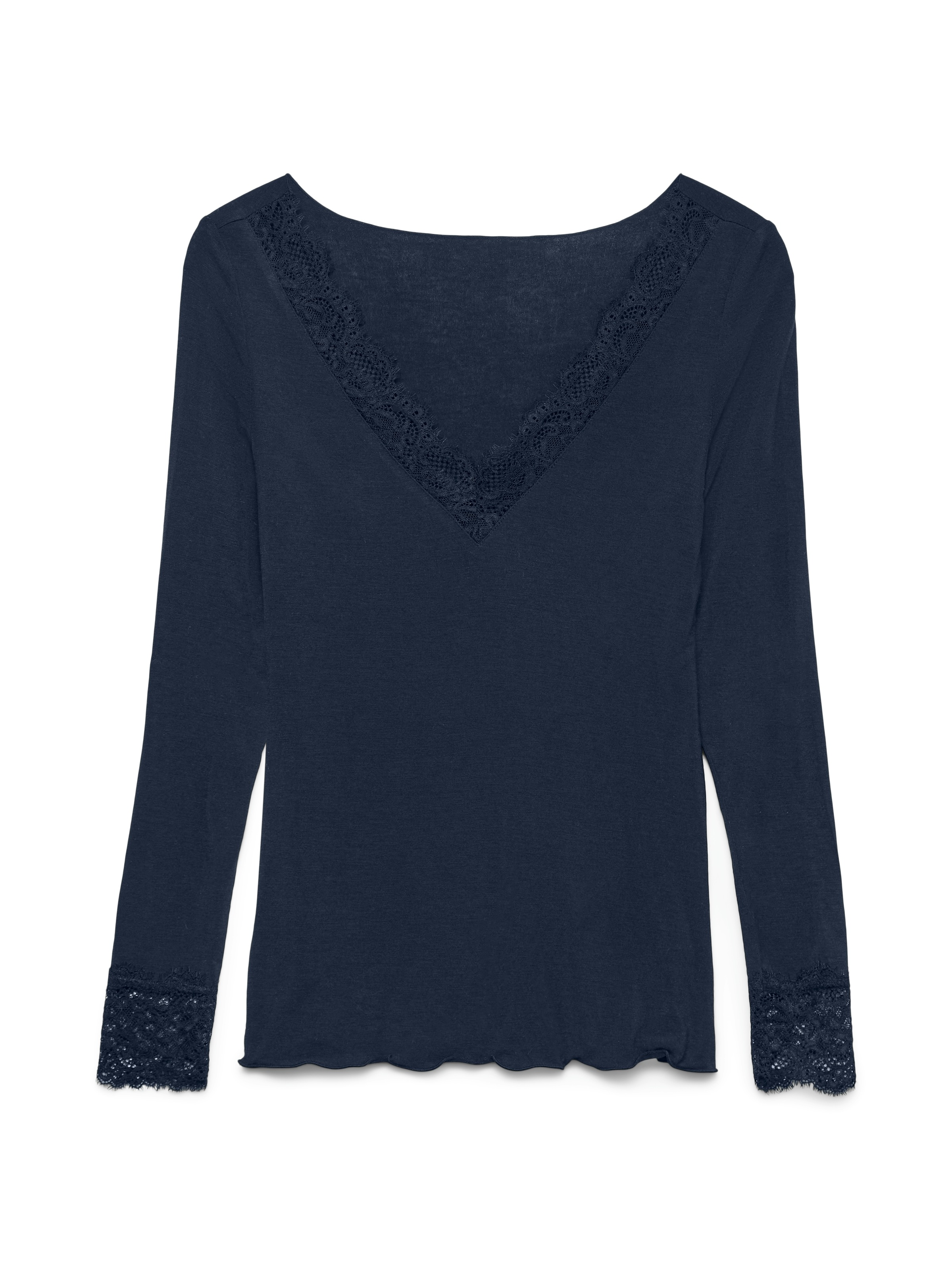 Vero Moda Langarmshirt "VMSKYE LS V-NECK LACE TOP JRS NOOS" Materialmix, mit Wolle und Stretch, slim fit