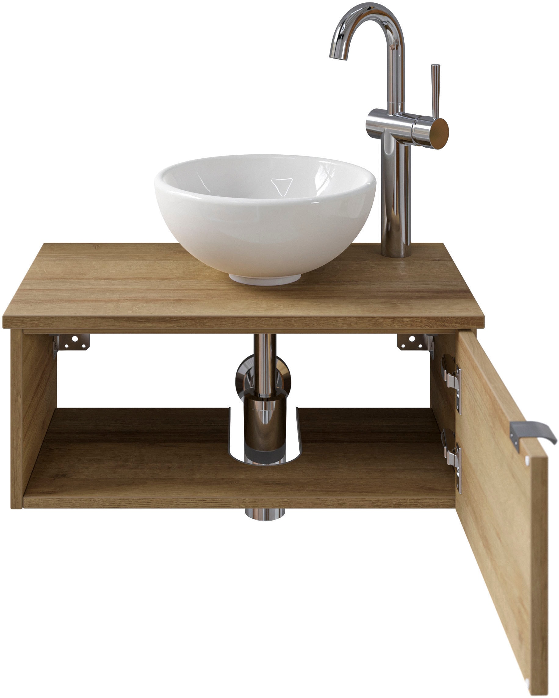 Saphir Waschtisch »Serie 6915 Waschschale mit Unterschrank für Gästebad, Gäste WC«, 61 cm breit, 1 Tür, offenes Fach, kleine Bäder, ohne Armatur