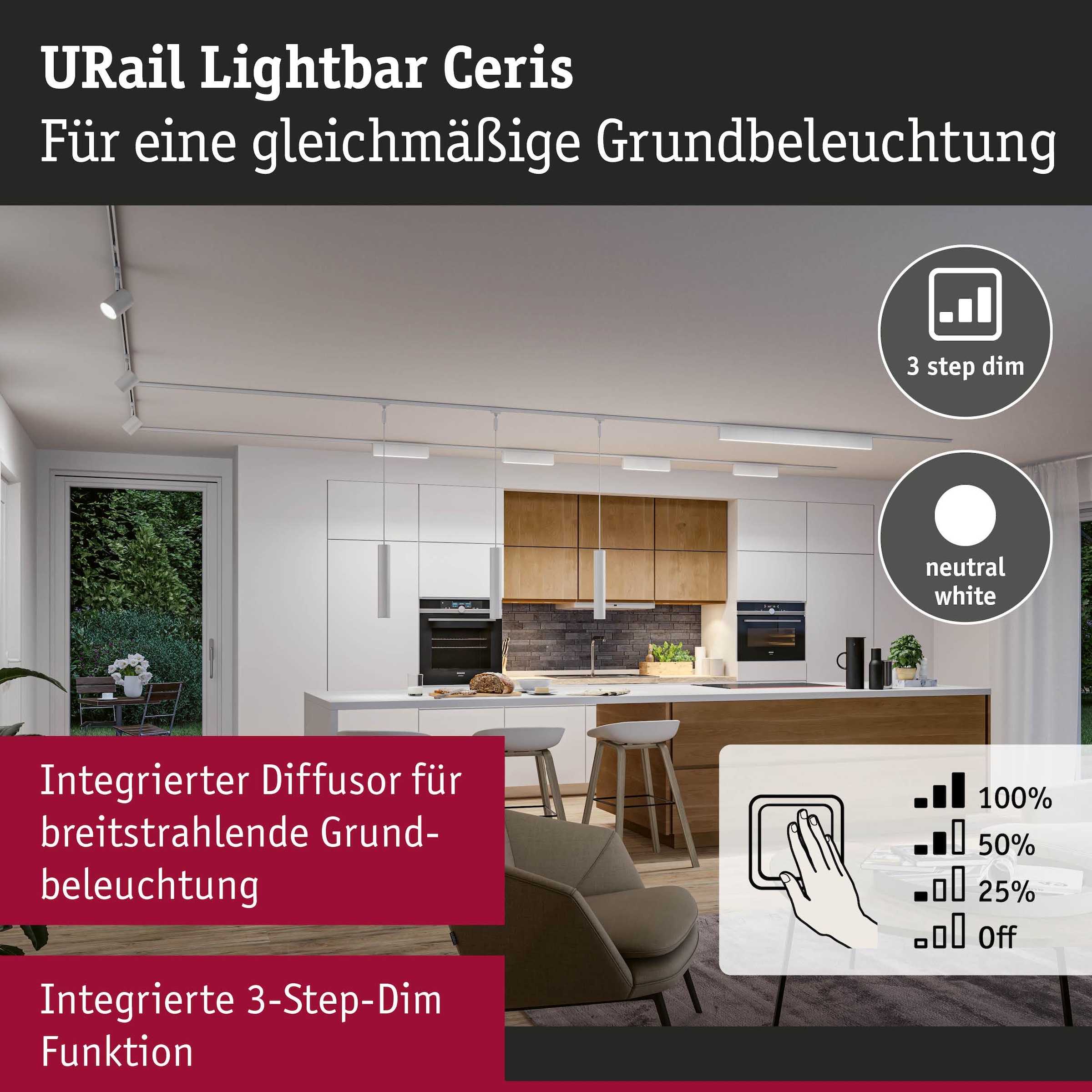 Paulmann Schienensystem-Leuchten »Ceris 850lm 9,5W 4000K dimmbar 230V« LED-Modul 1 Stk. Neutralweiß 3-Step-Dim