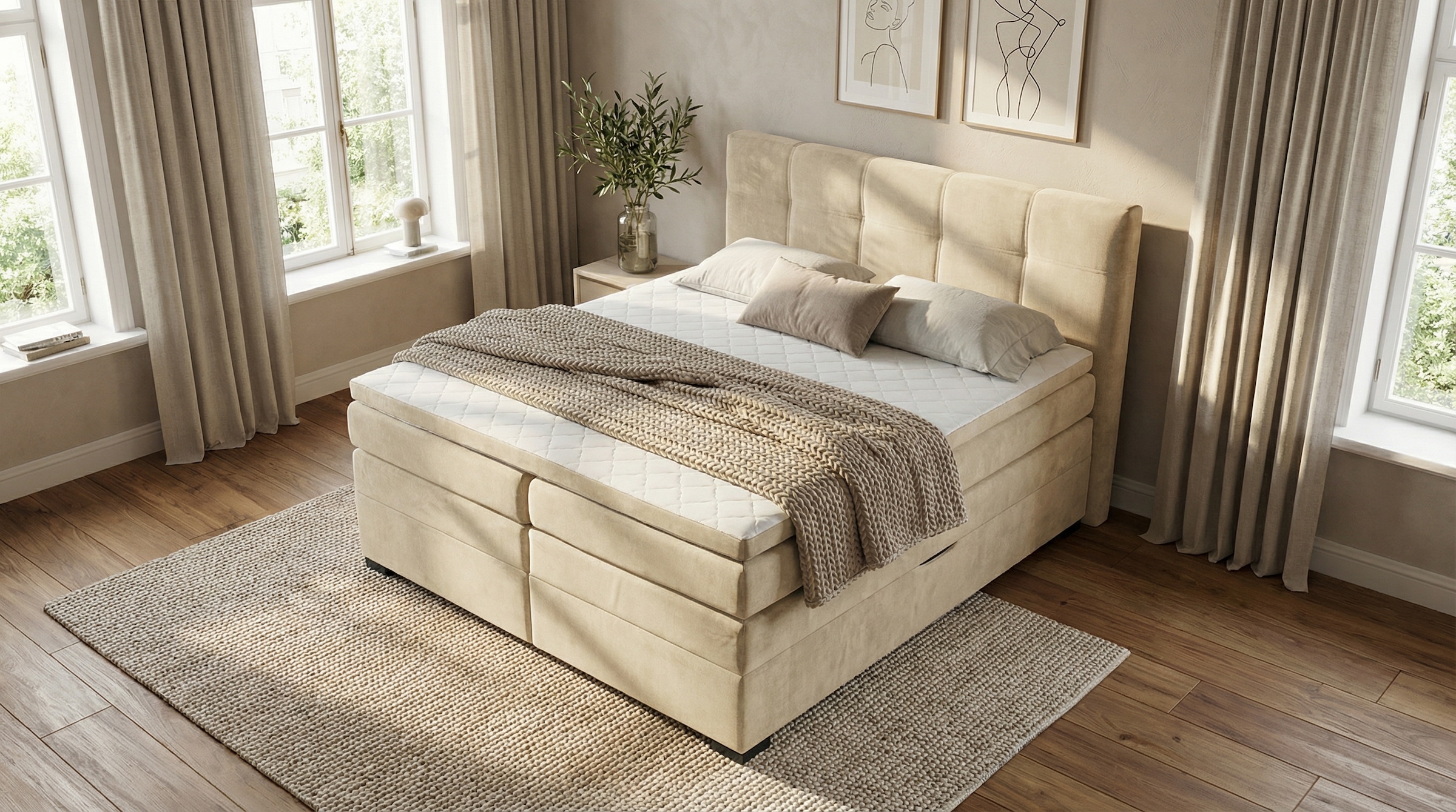 ED EXCITING DESIGN Boxspringbett »Fanes mit Komforteinstiegshöhe von 73cm« erhältlich in 180x200cm, inkl. Bettkasten und 7cm Visco-Topper