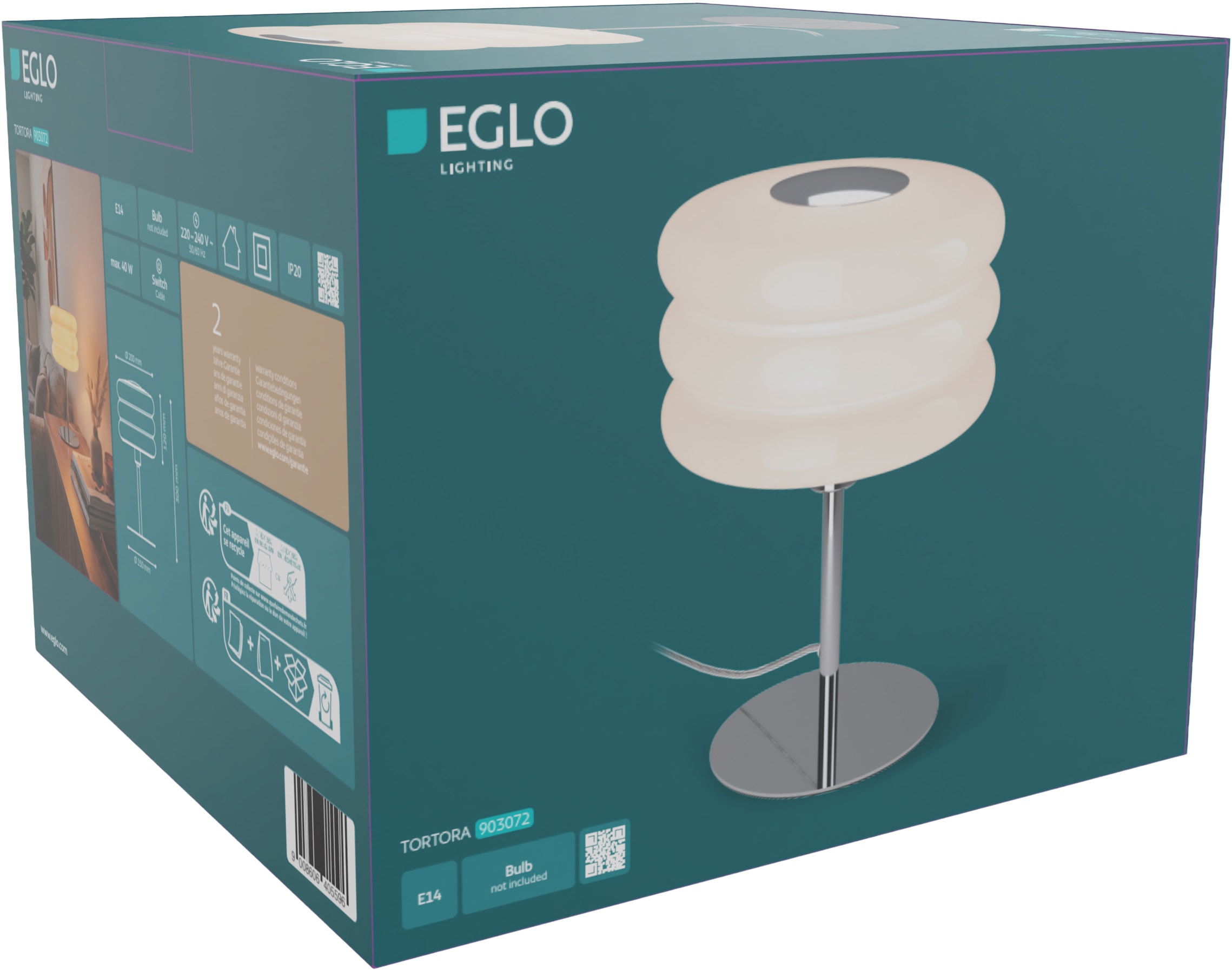 EGLO LED Tischleuchte »TORTORA« E14 1 Stk. Tischlampe, Lampe, Schlafzimmerlampe, chrom Glas, H:30 cm, Ø 20 cm