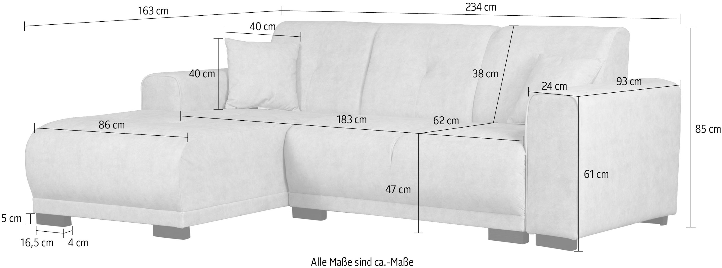 Home affaire Ecksofa »Langeland L-Form«, incl. 2 Zierkissen, Recamiere wahlweise links oder rechts