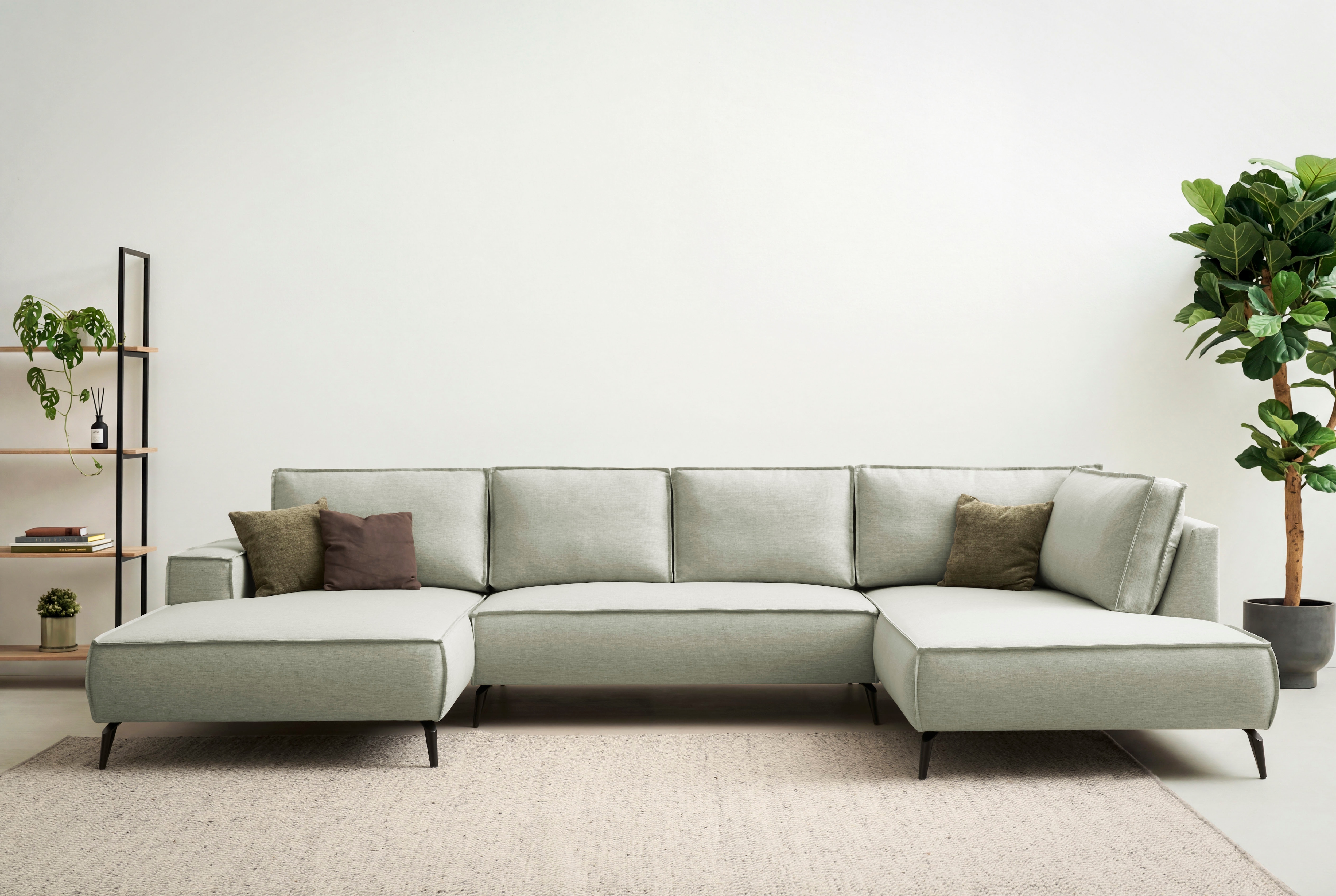 OTTO home Wohnlandschaft "TVINNU Leinenoptik, 354 cm" Recamiere rechts/links, schwarze Metallfüße, bequeme Sitz-/Liegefläche
