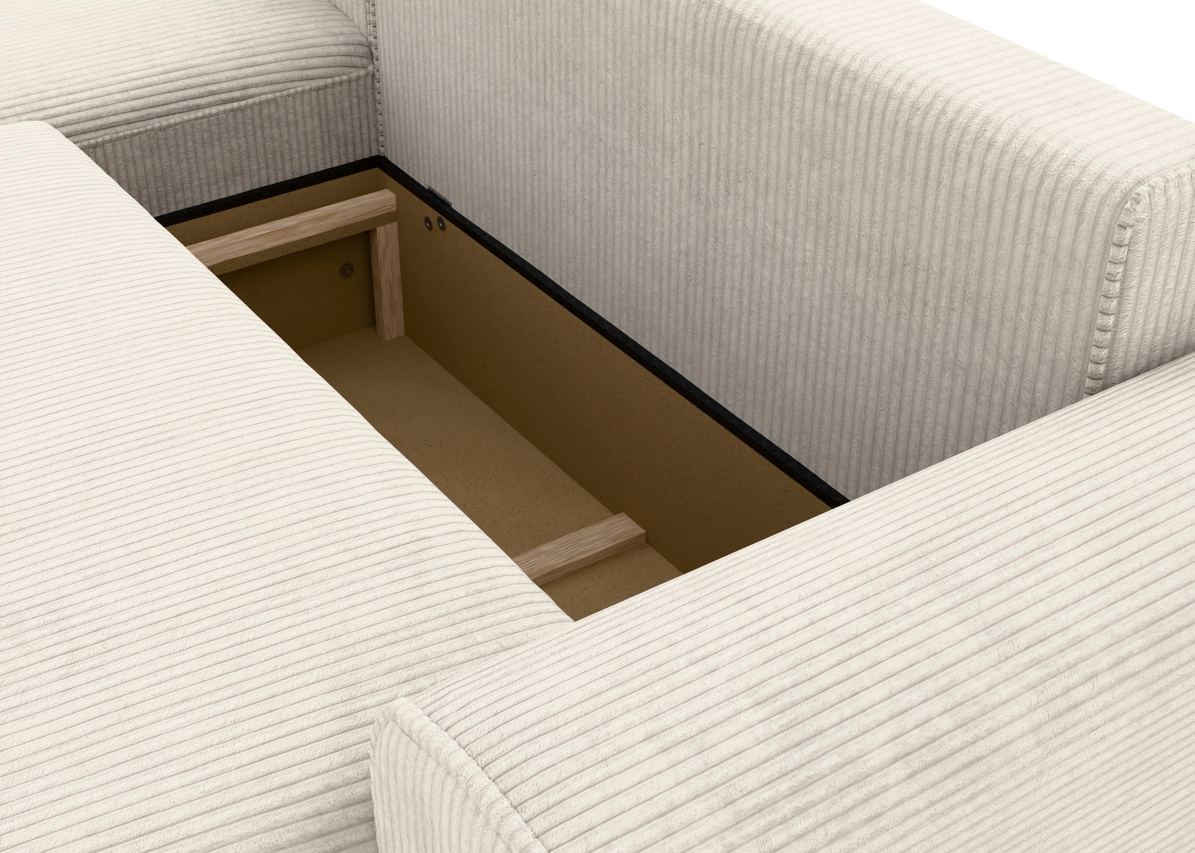 TRENDMANUFAKTUR Ecksofa »Fordon, Schlafsofa mit Bettkasten, Couch in L-Form, Breite 250 cm«, in Cordstoff HYPER, cream, Recamiere links