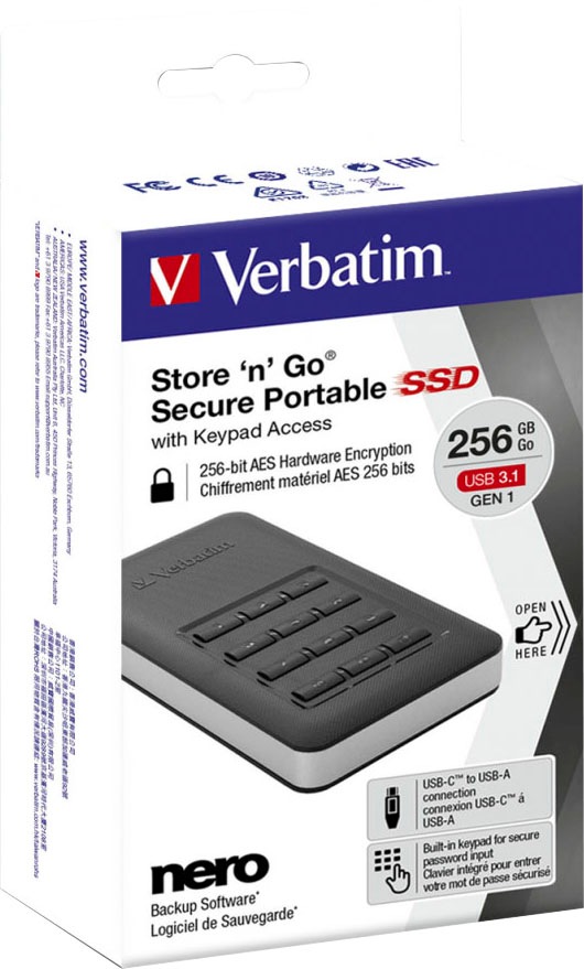 Verbatim externe SSD »Store 'n' Go Secure«, Anschluss USB 3.1 Gen-1
