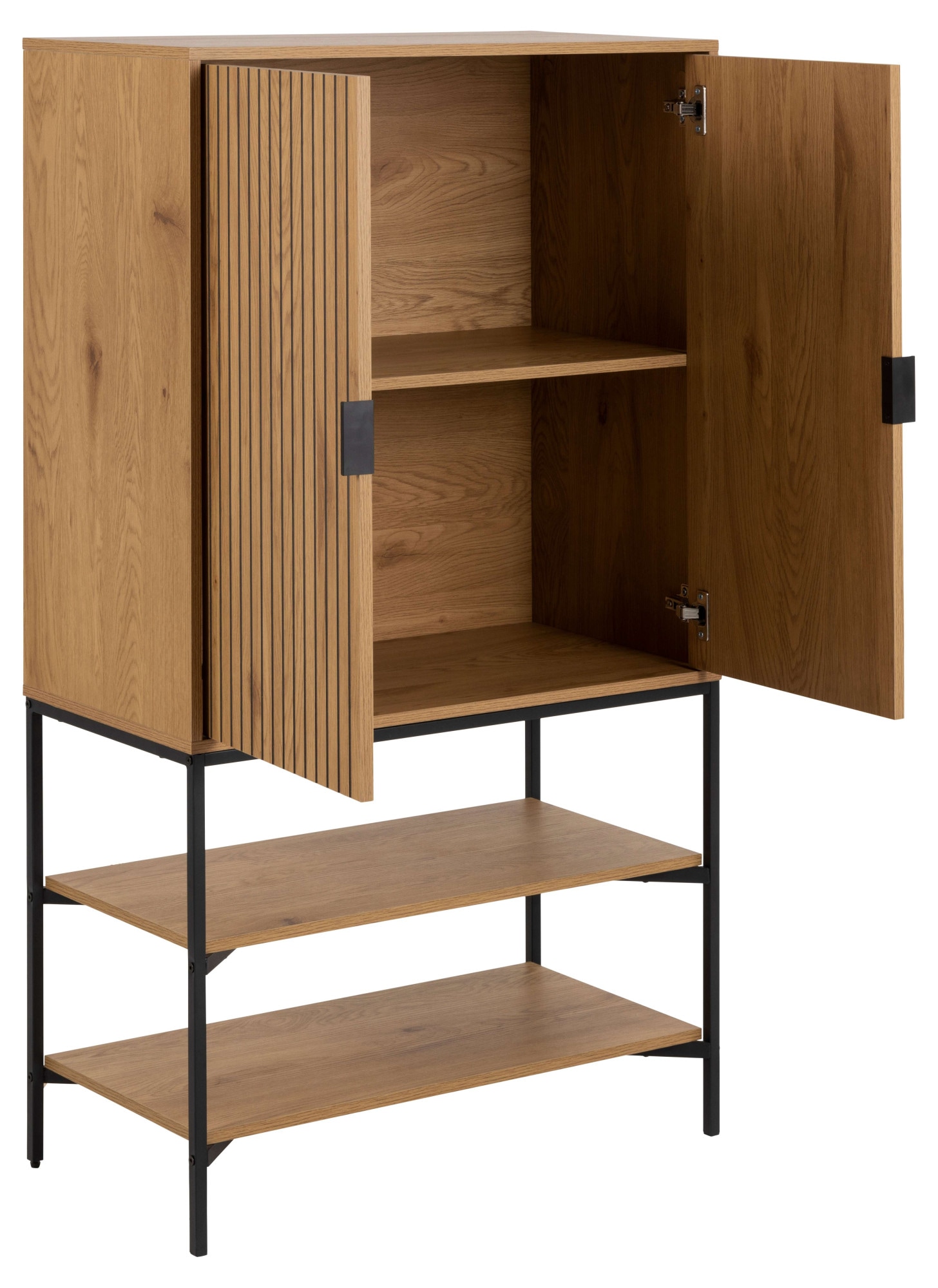 ACTONA GROUP Stauraumschrank »Jaipur Sideboard, Regal,«, Wildeiche-Optik, 2 Türen und 2 Einlegeböden, Lamellenfront