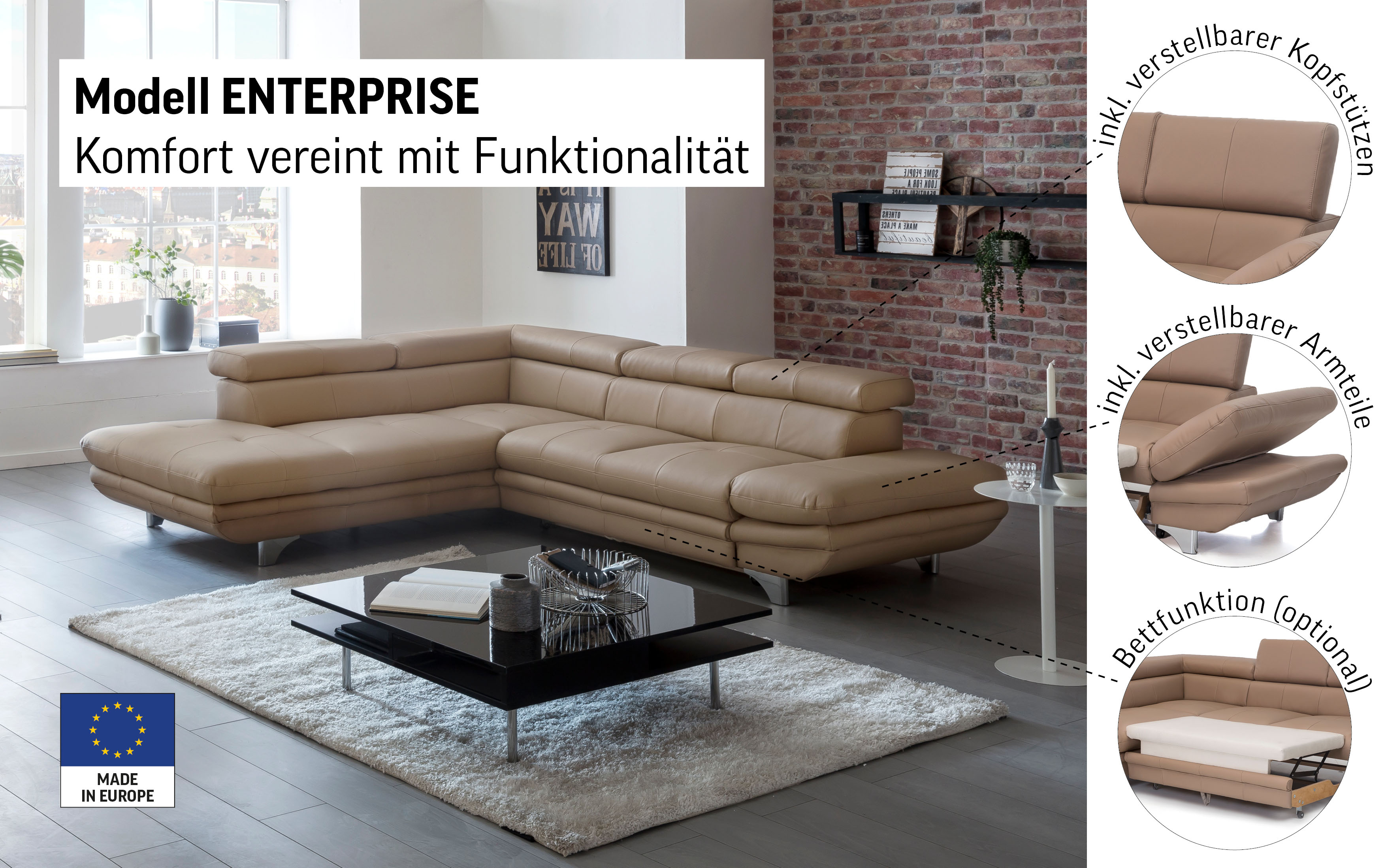 Thumbnail - COTTA Ecksofa "Enterprise L-Form" mit Arm- & Kopfteilverstellung, wahlweise mit Bettfunktion