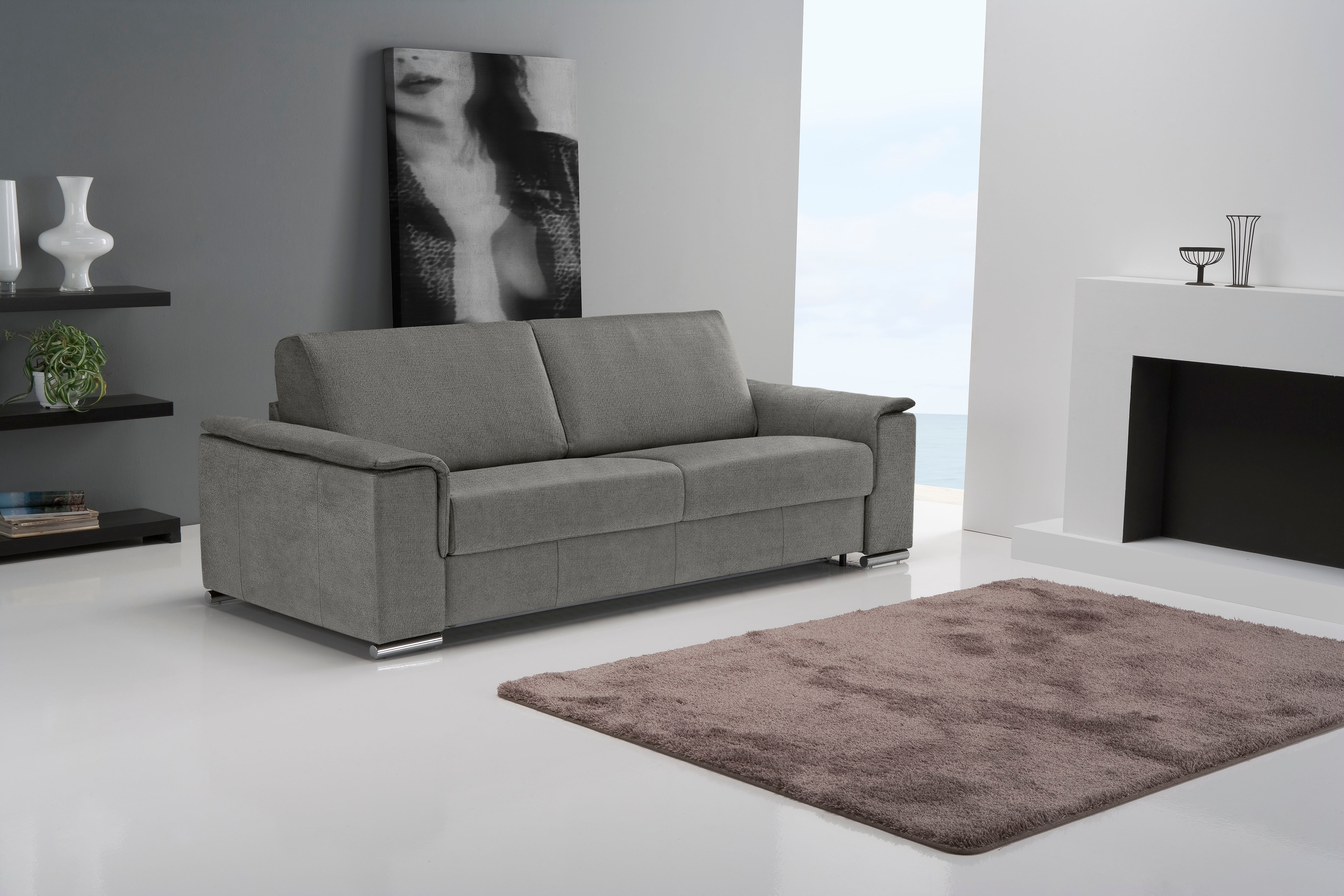 Egoitaliano 2,5-Sitzer "Cecilia, modern & elegant, erstklassiger Sitzkomfort, Breite 234cm" mit verchromten Metallfüßen