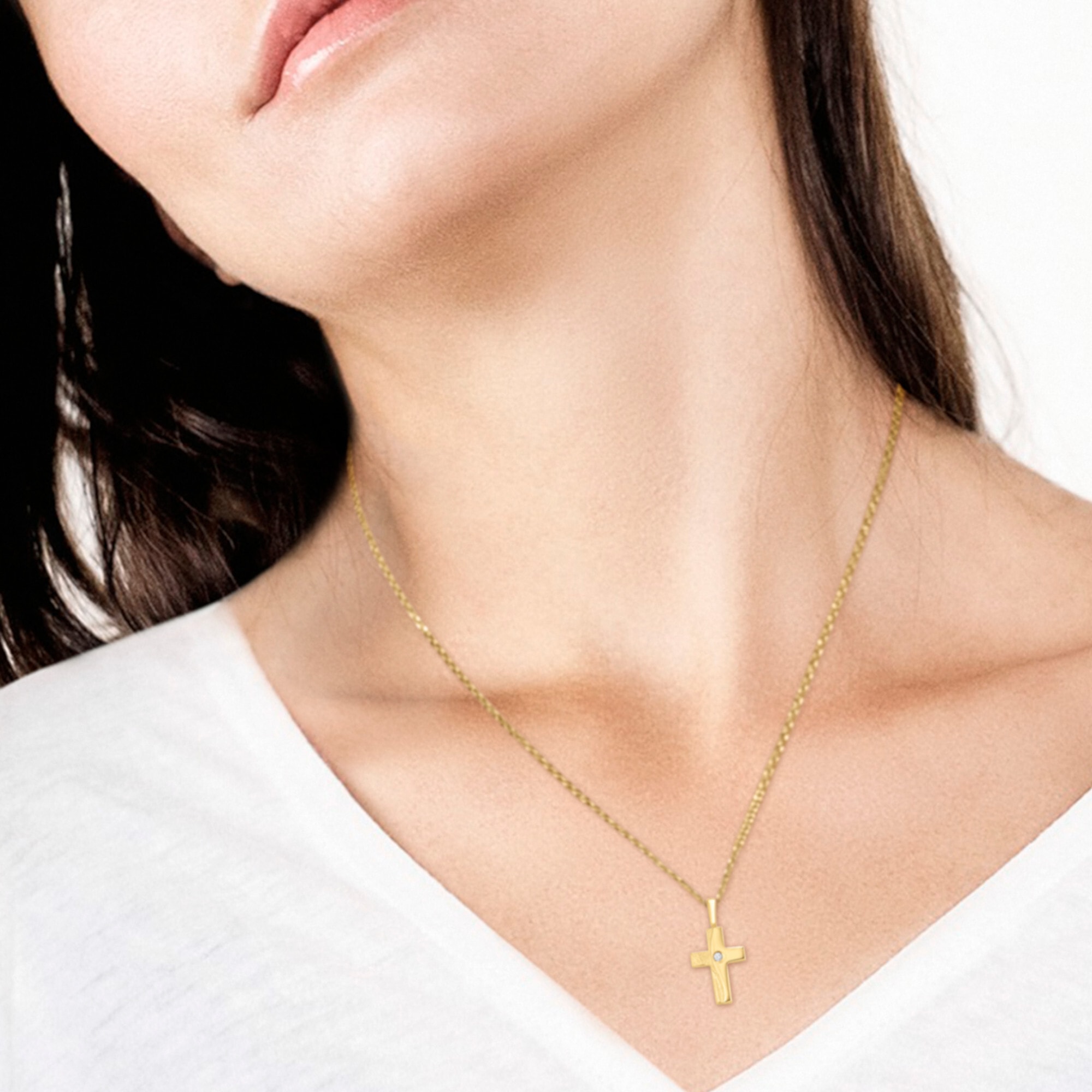 ONE ELEMENT Kettenanhänger »Zirkonia Kreuz Gelbgold«, Anhänger 333 Gold online | Schmuck BAUR Damen aus kaufen