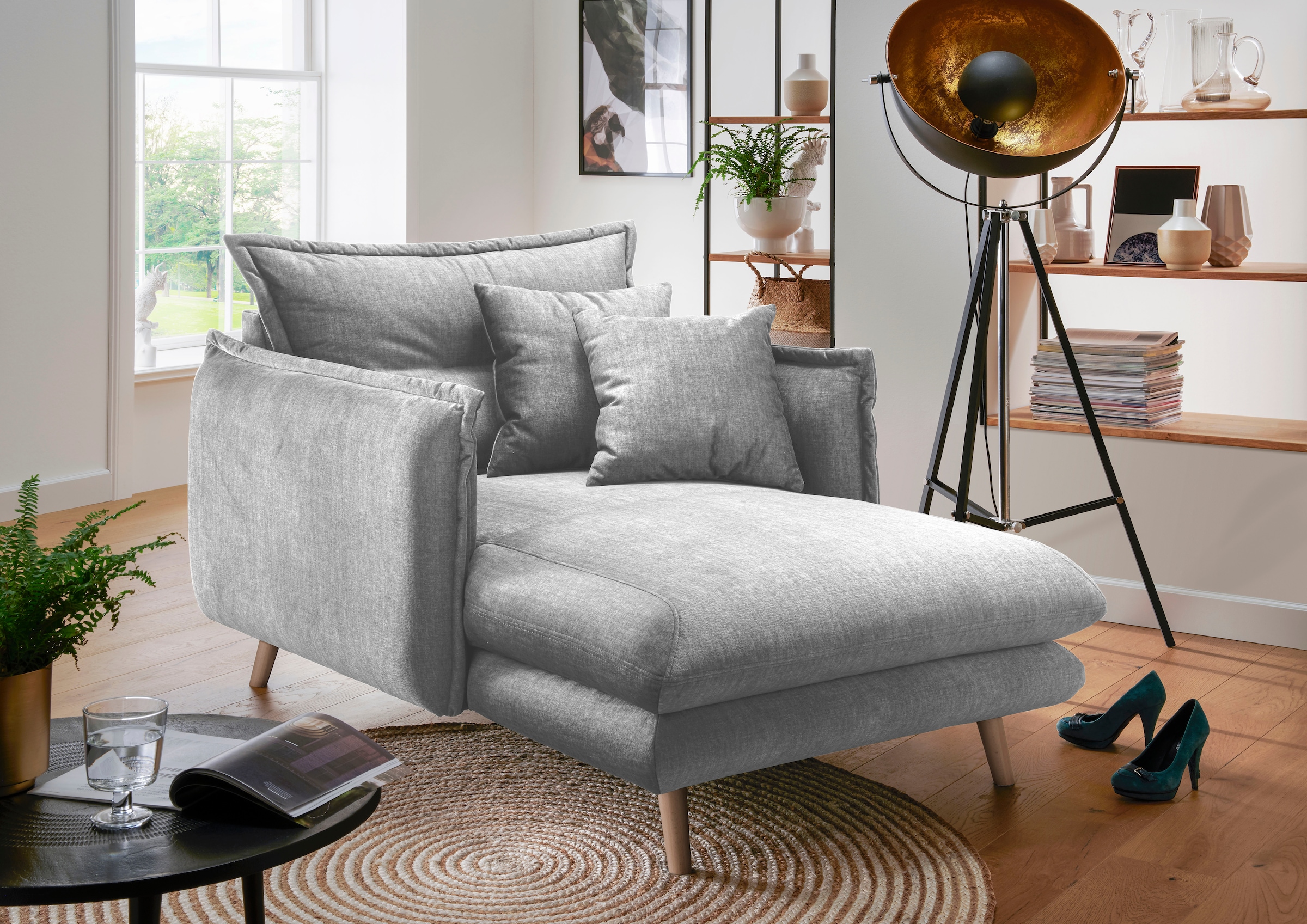 Home affaire Loveseat "Lazio, 111 cm breit, modern und bequem" Velours, inkl. Rücken- und Zierkissen