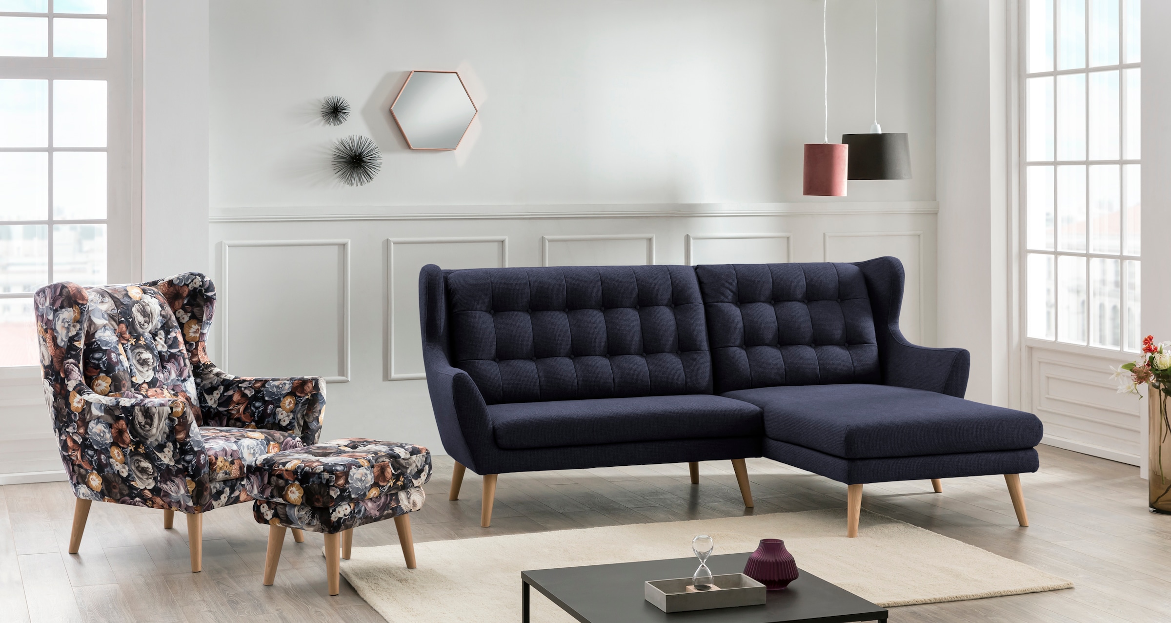 Home affaire Ecksofa "Louanne, L-Form" mit Holzfüßen