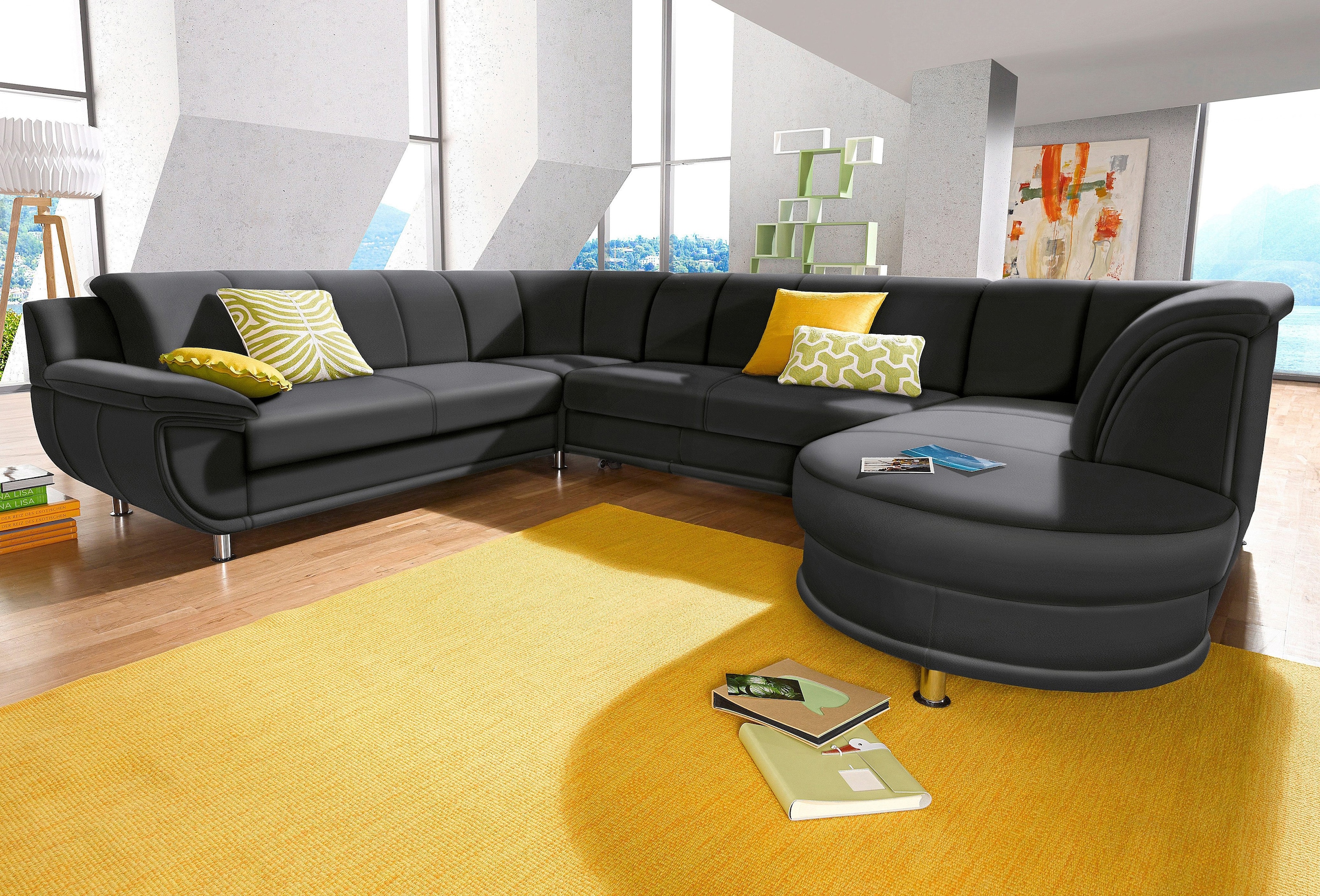 TRENDMANUFAKTUR Wohnlandschaft "Rondo, wahlweine mit Federkern, Breite 320cm, U-Form" inkl.Federkern und mit Bettfunktion