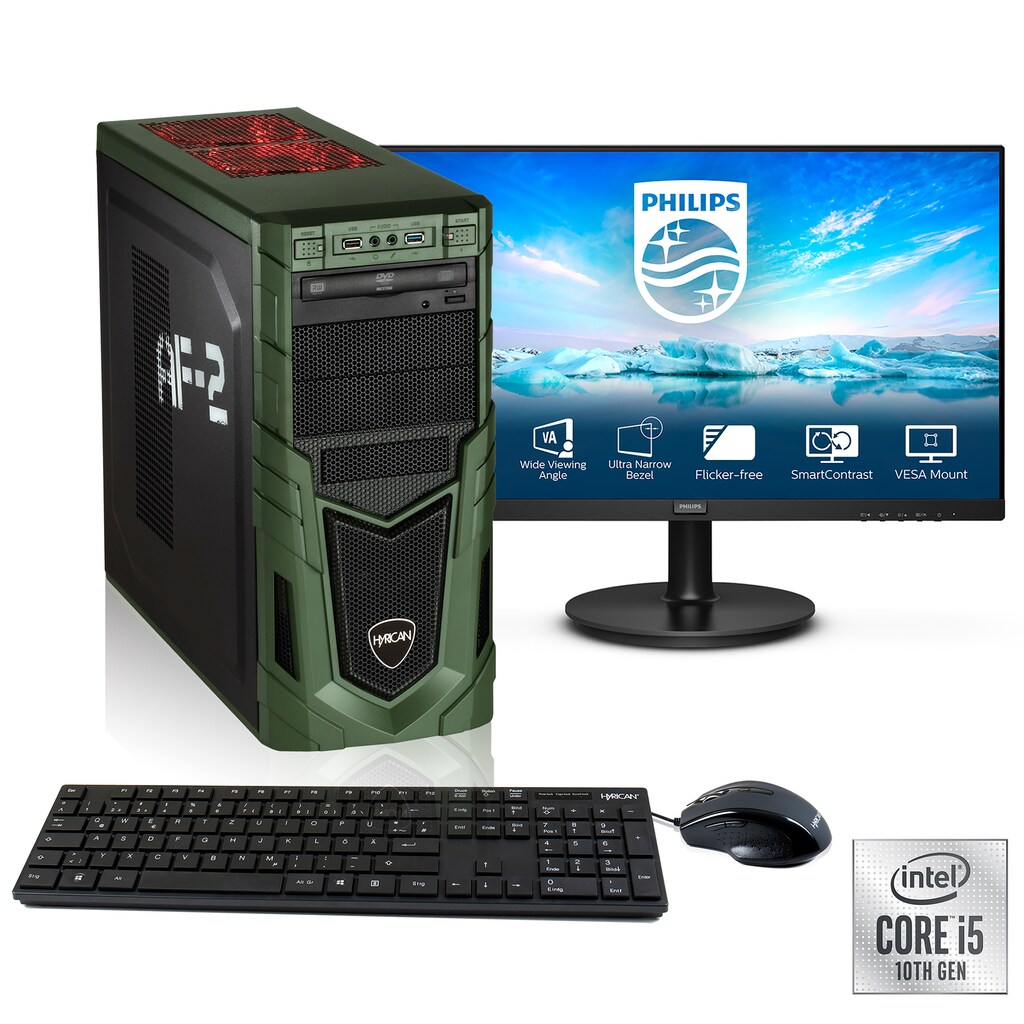 Hyrican Gaming-PC-Komplettsystem »Military SET02081 + PHILIPS LCD-Monitor, Flat, 60,5 cm (23,8")«